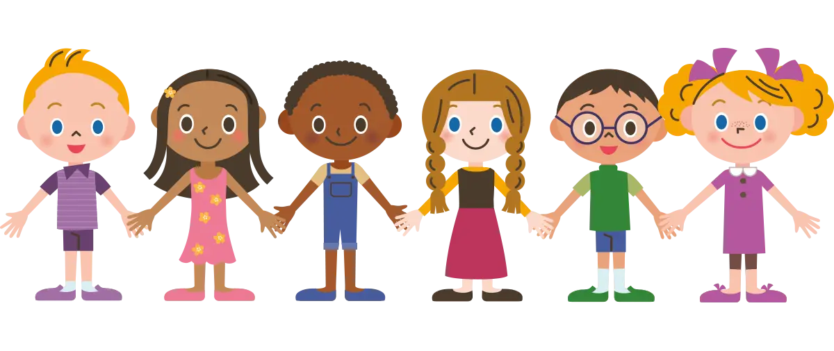 Cartoon Illustration of Children Holding Hands