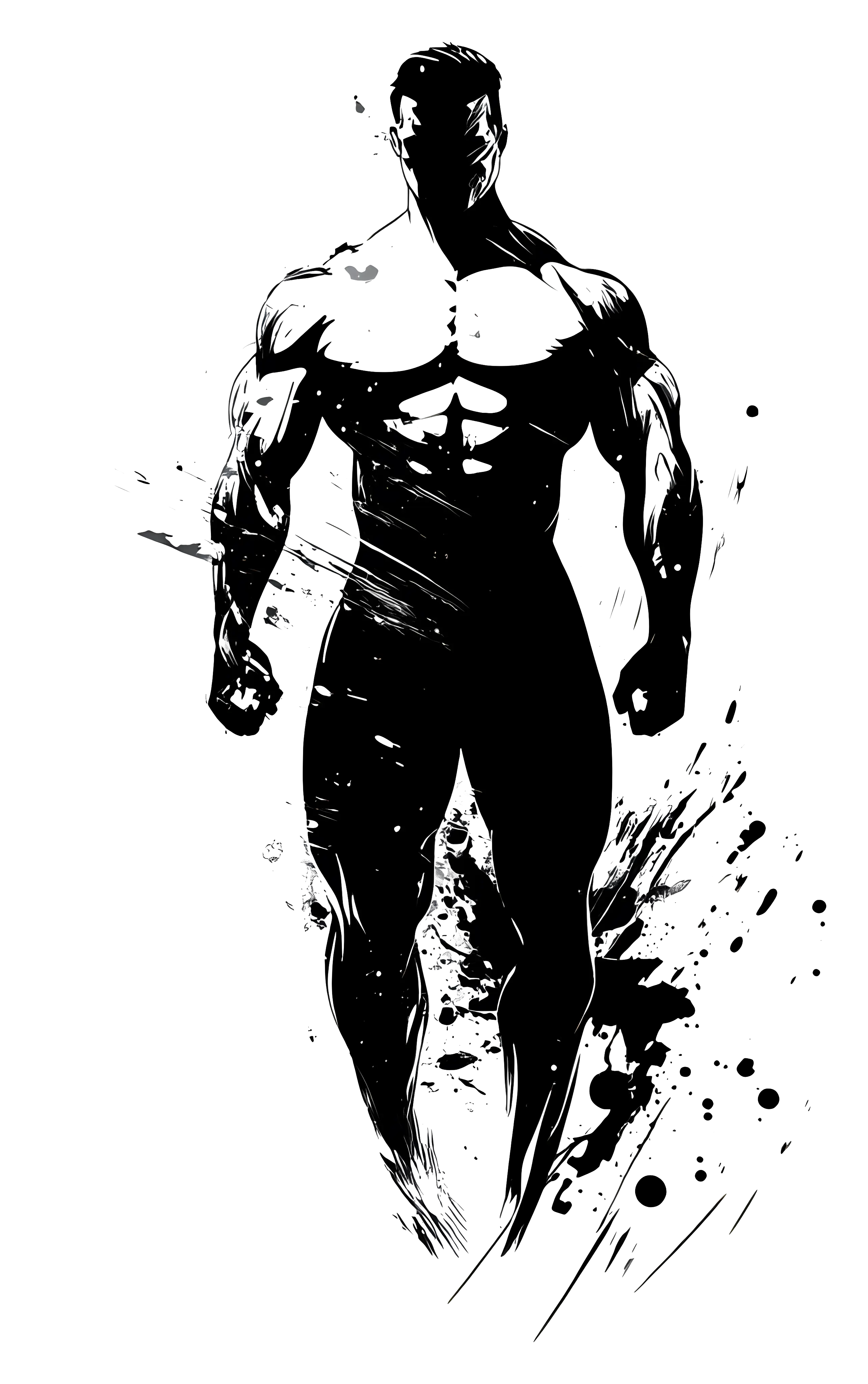 Silhouette of a Muscular Superhero in Ink Style