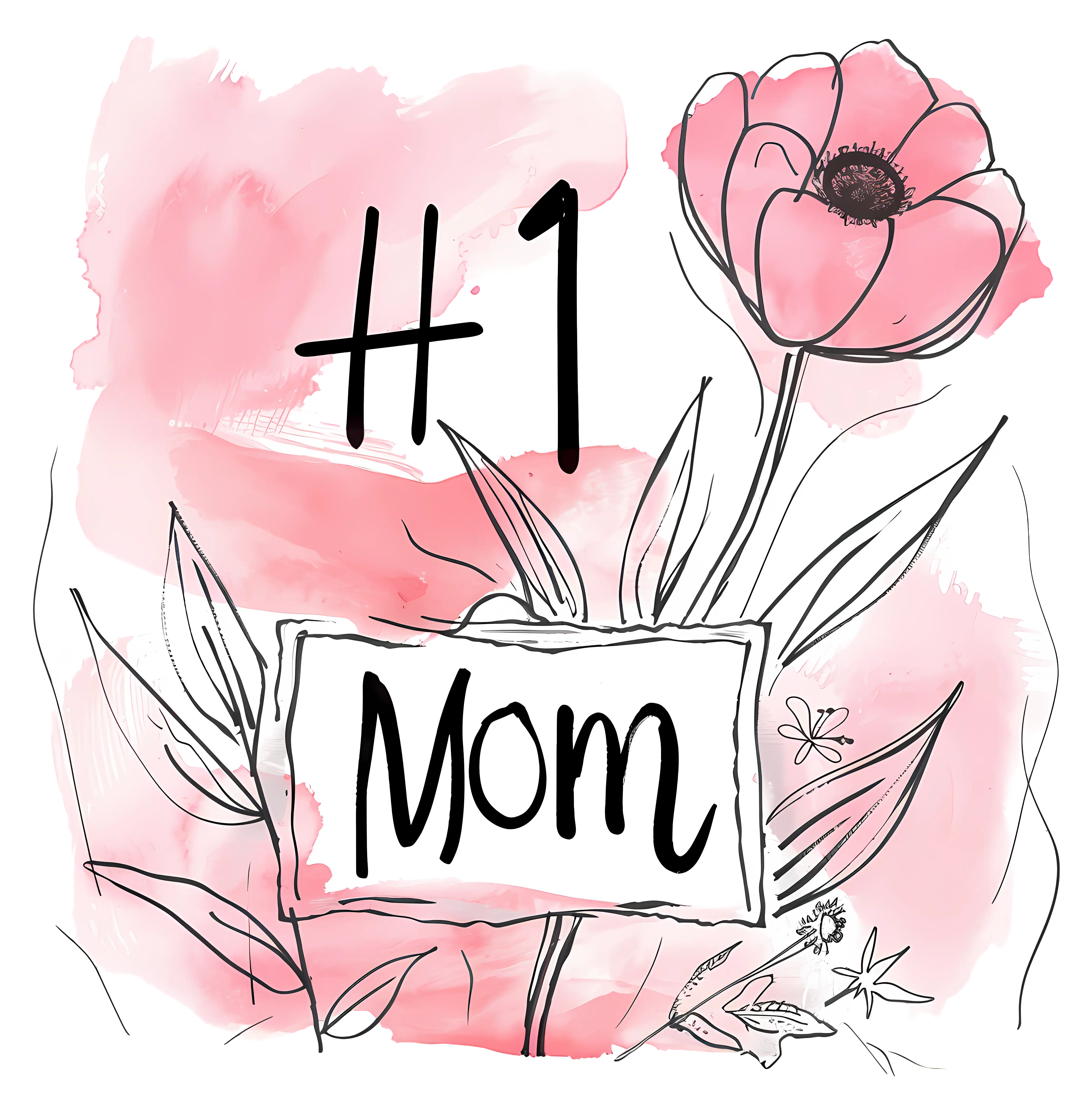 #1 Mom Handwritten Text with Flower