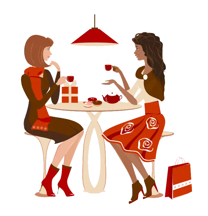 Illustration of Two Women Enjoying Tea