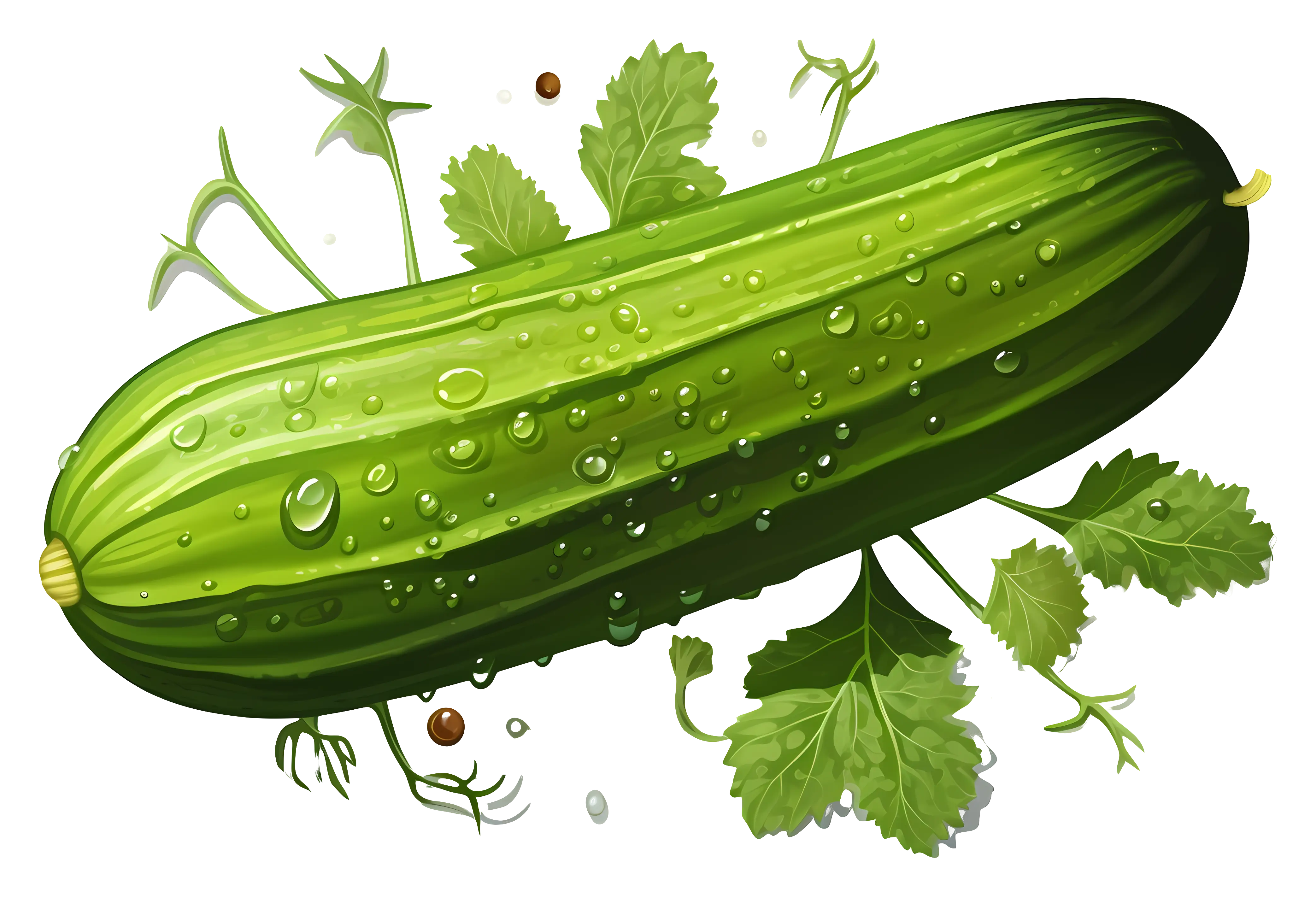 Realistic Green Cucumber with Leaves