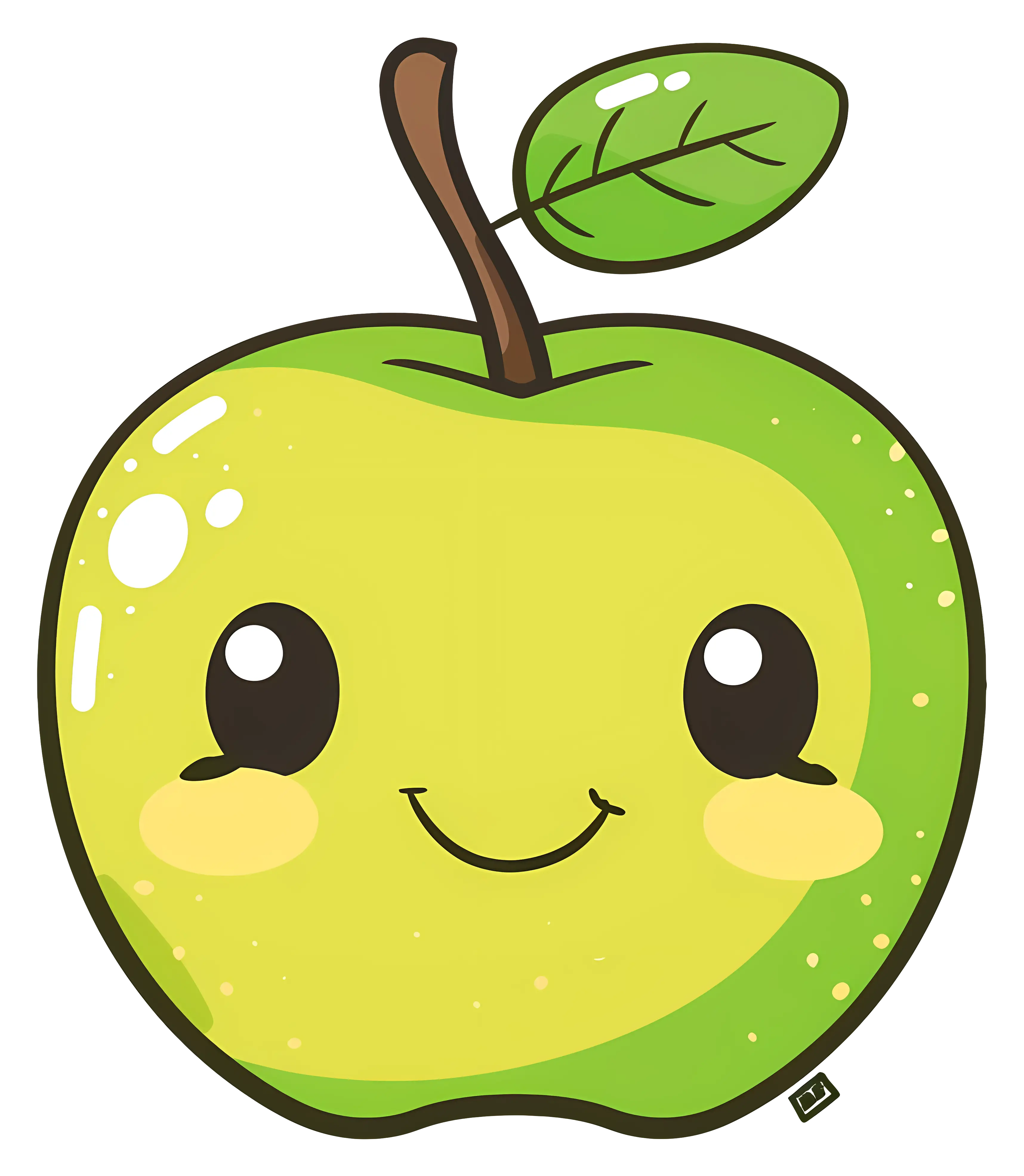 Cartoon Green Apple with Smiling Face