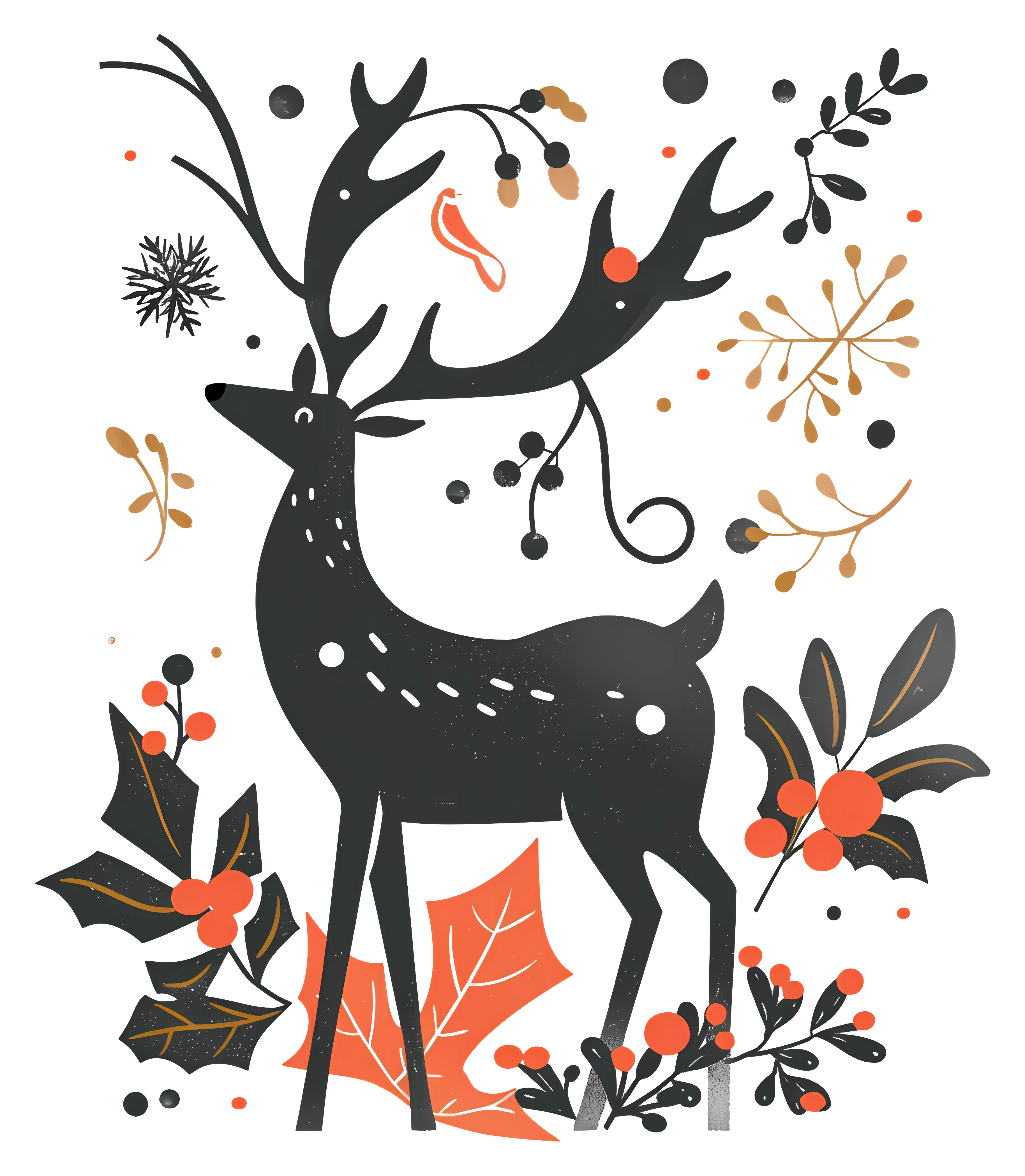 Holiday Deer Silhouette with Festive Elements