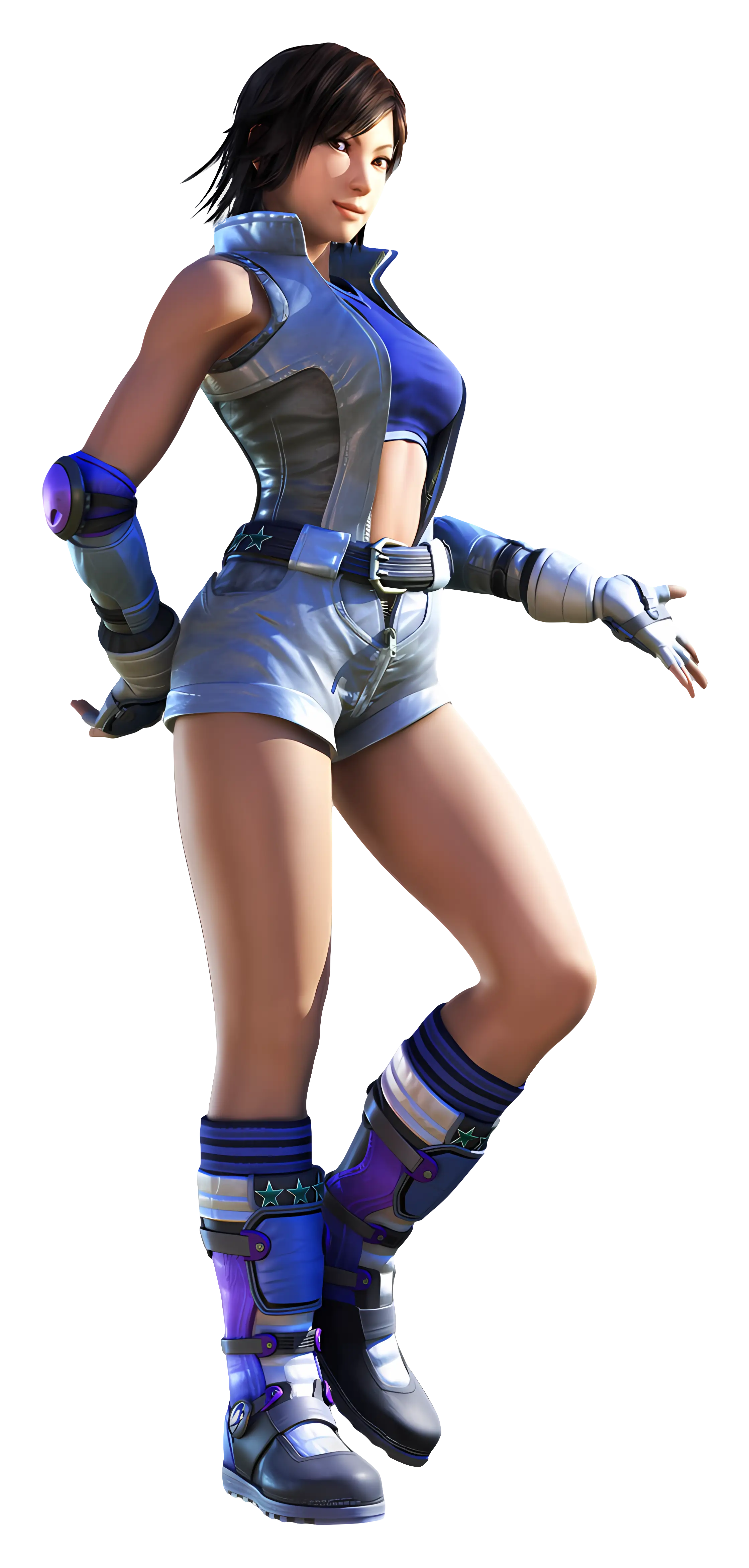 Anime Woman in Blue Outfit with Gloves