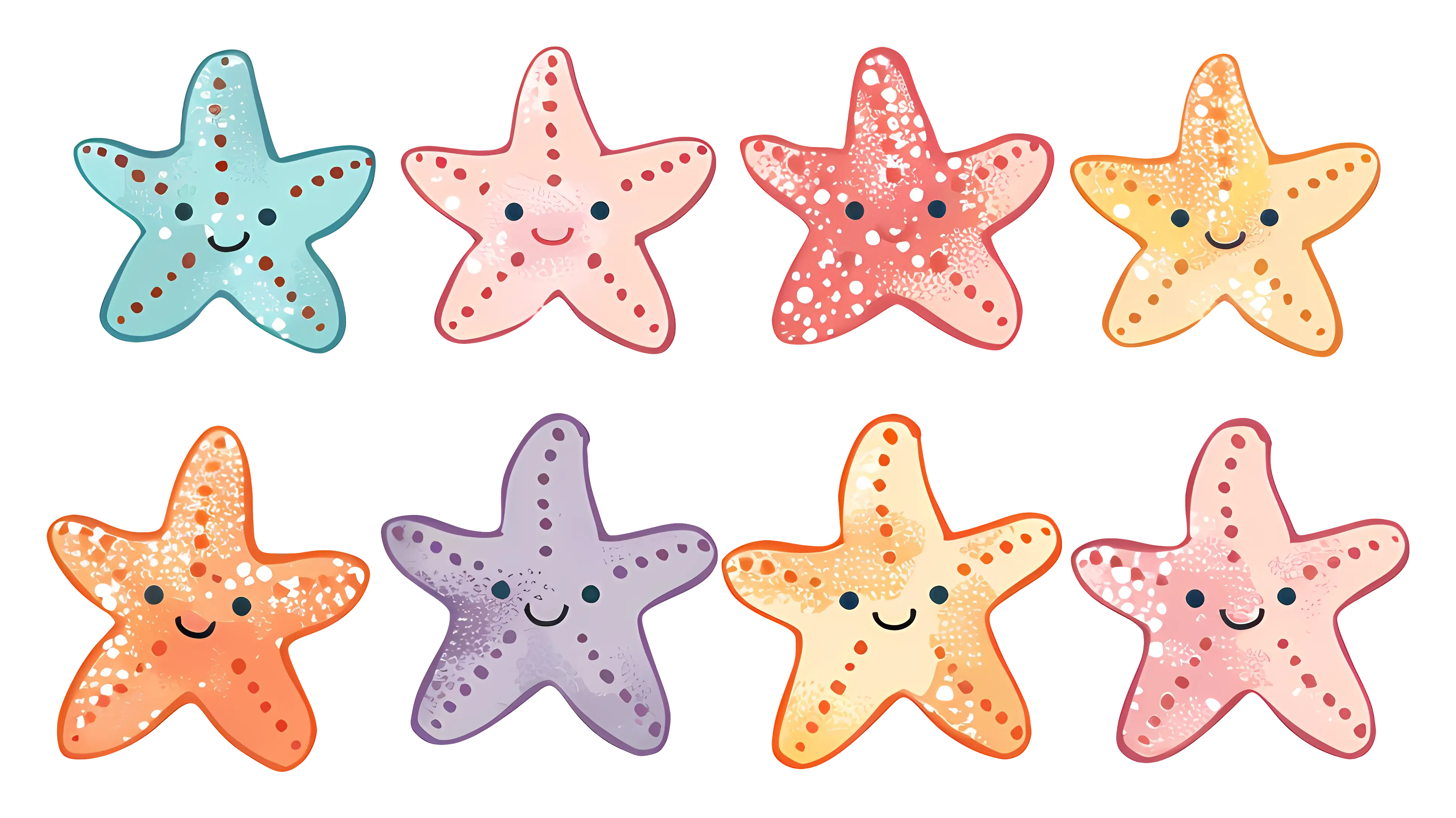 Colorful Cute Starfish Illustrations Set