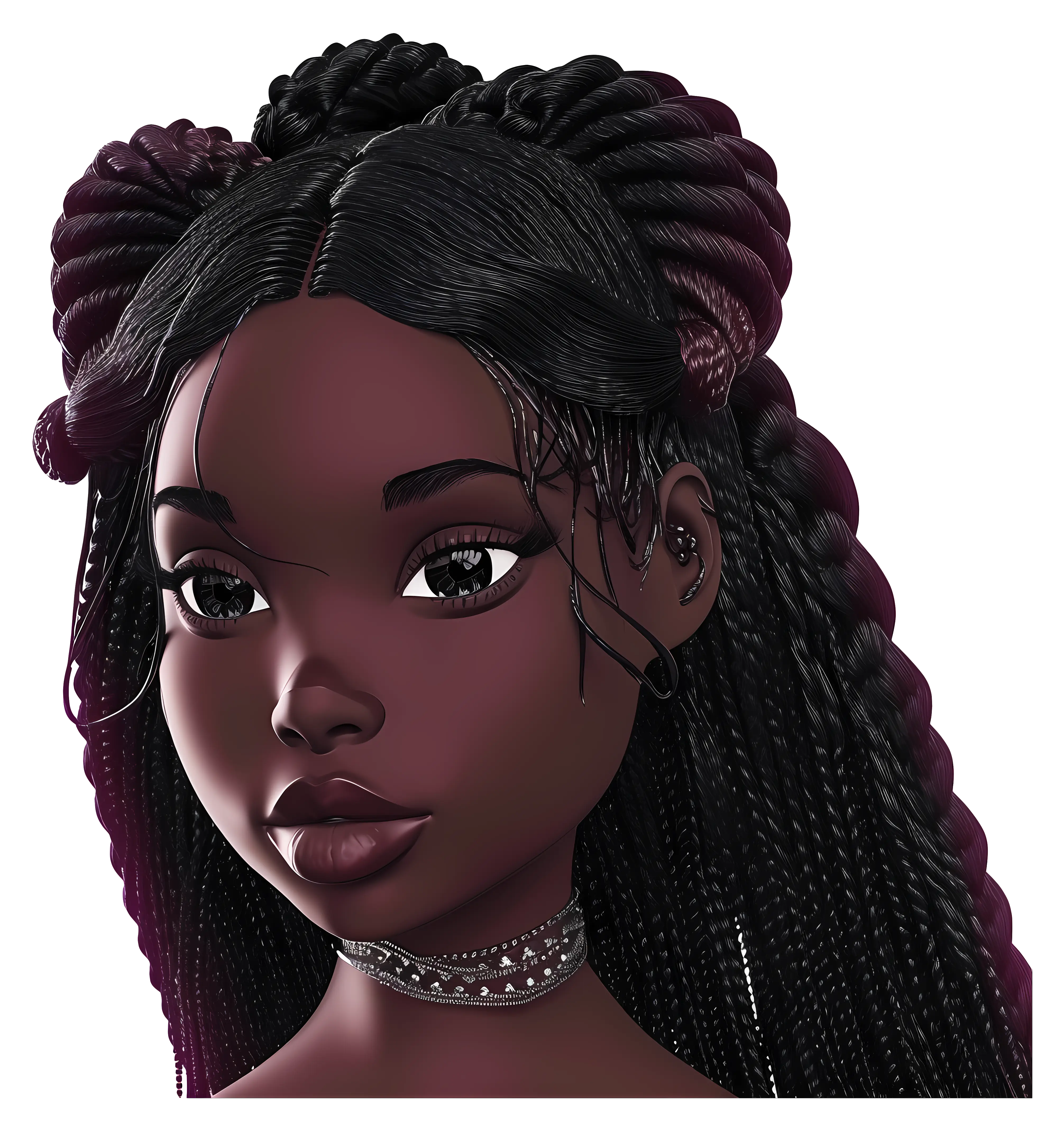 Stylish Animated Girl with Braids