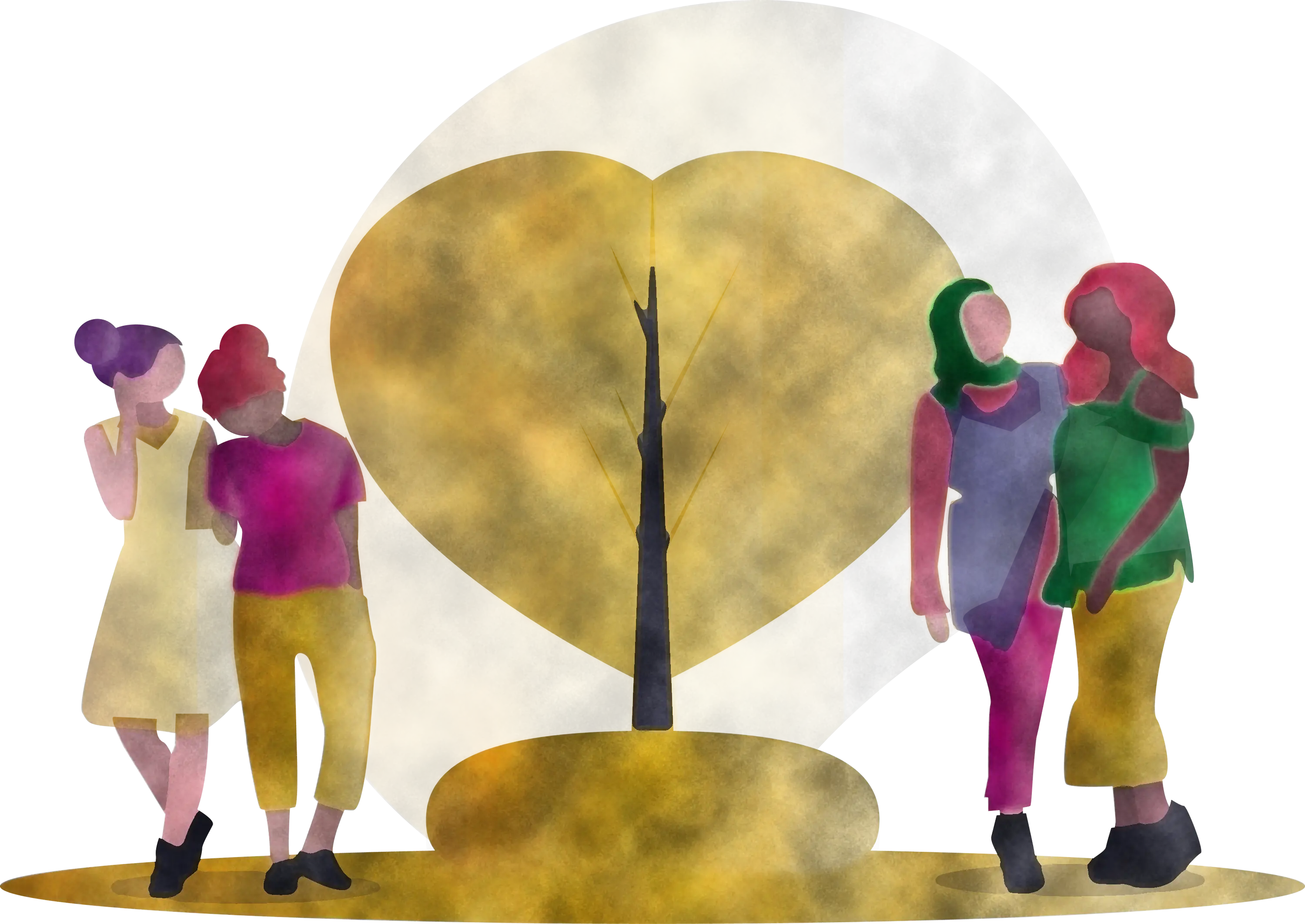 Group of Women with Heart-Symbol Background