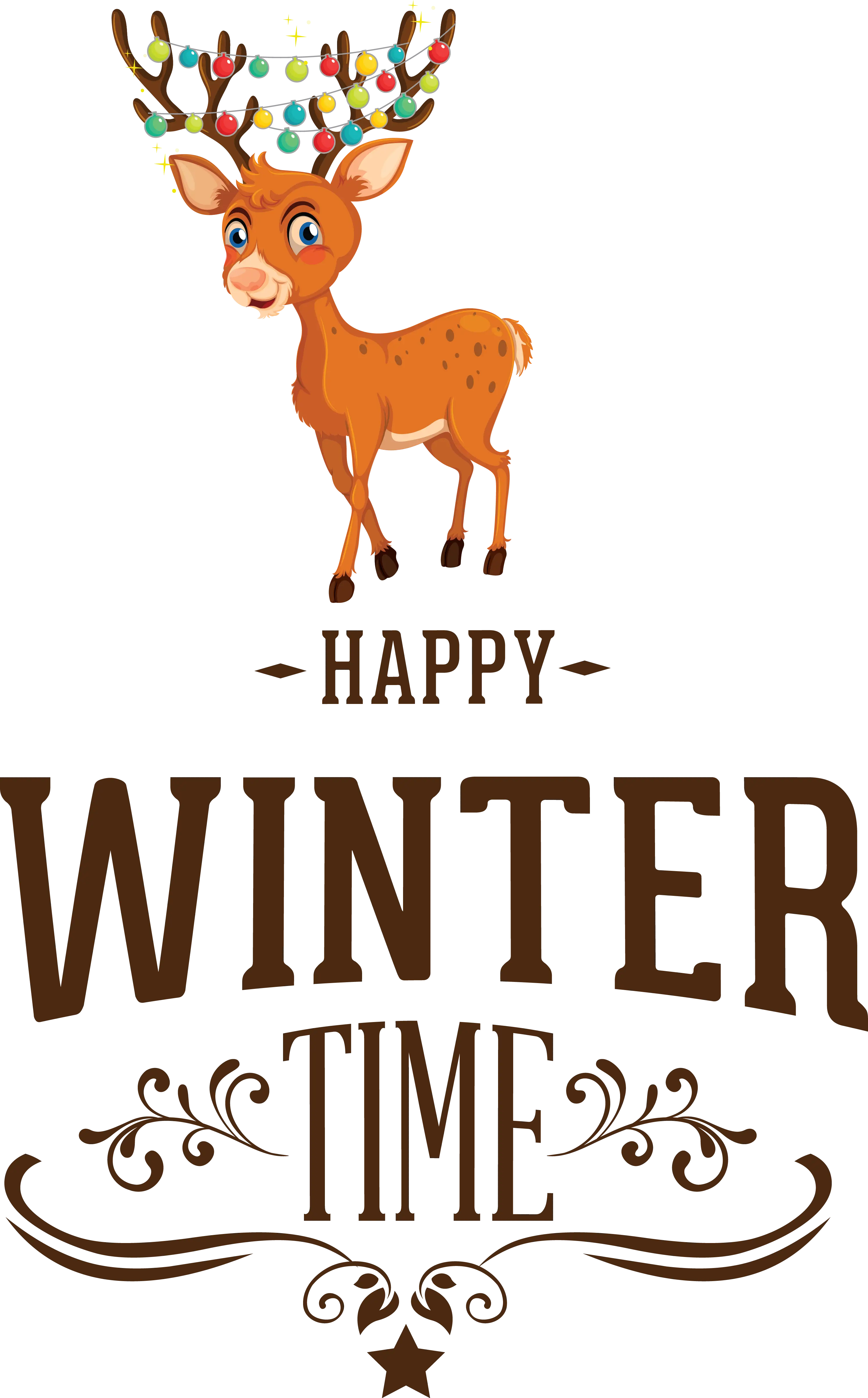 Happy Winter Time with Reindeer Illustration