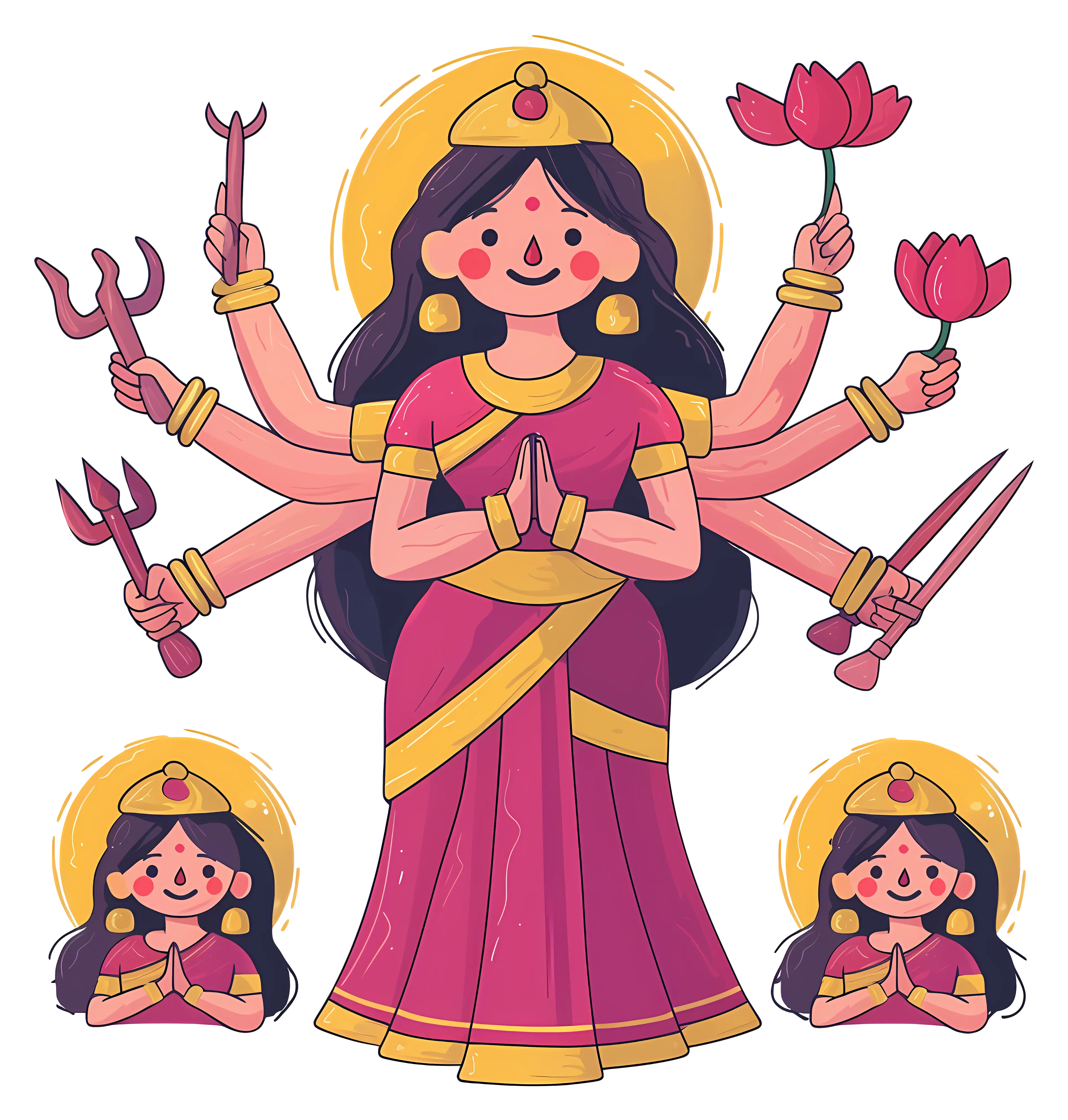 Hindu Goddess with Lotus Illustration