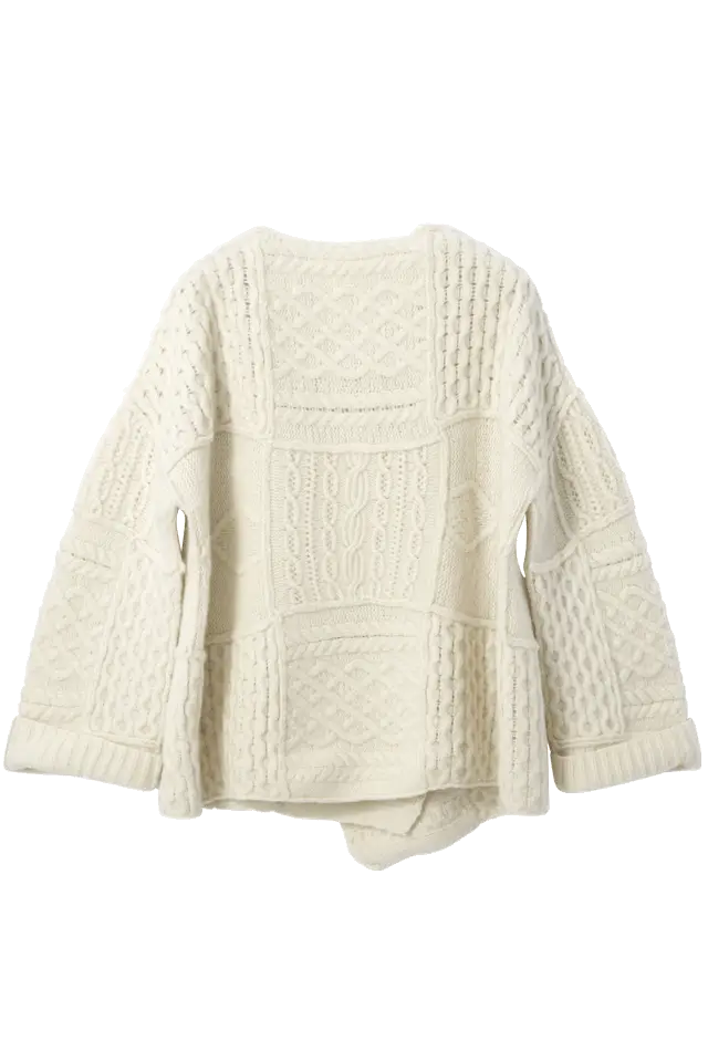 Knitted White Sweater with Cable Pattern Design