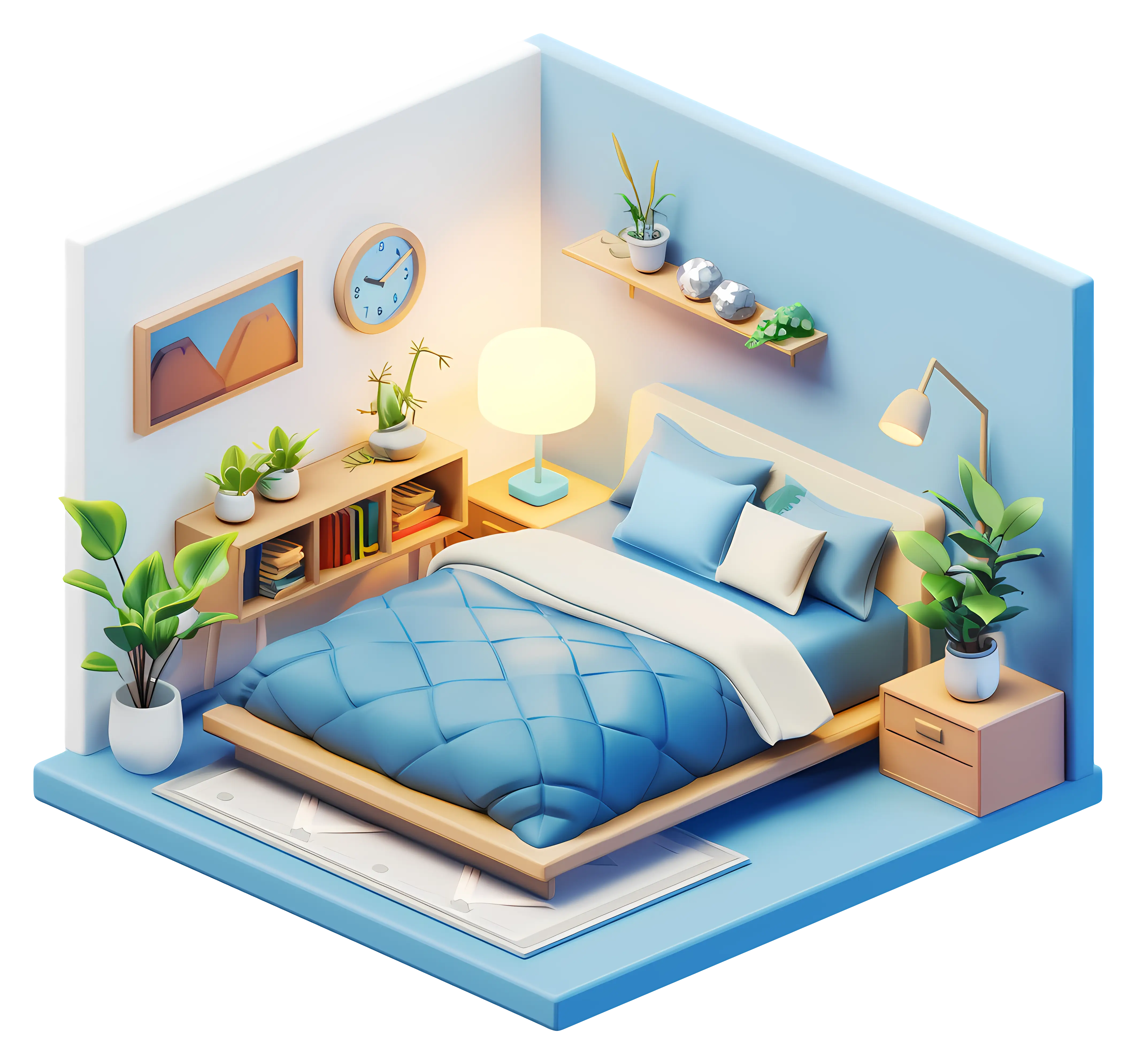 Cozy Bedroom Setup with Modern Decor and Plants