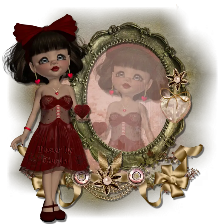 Cute Doll with Red Dress and Mirror