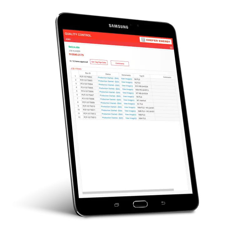 Samsung Tablet with Quality Control Screen