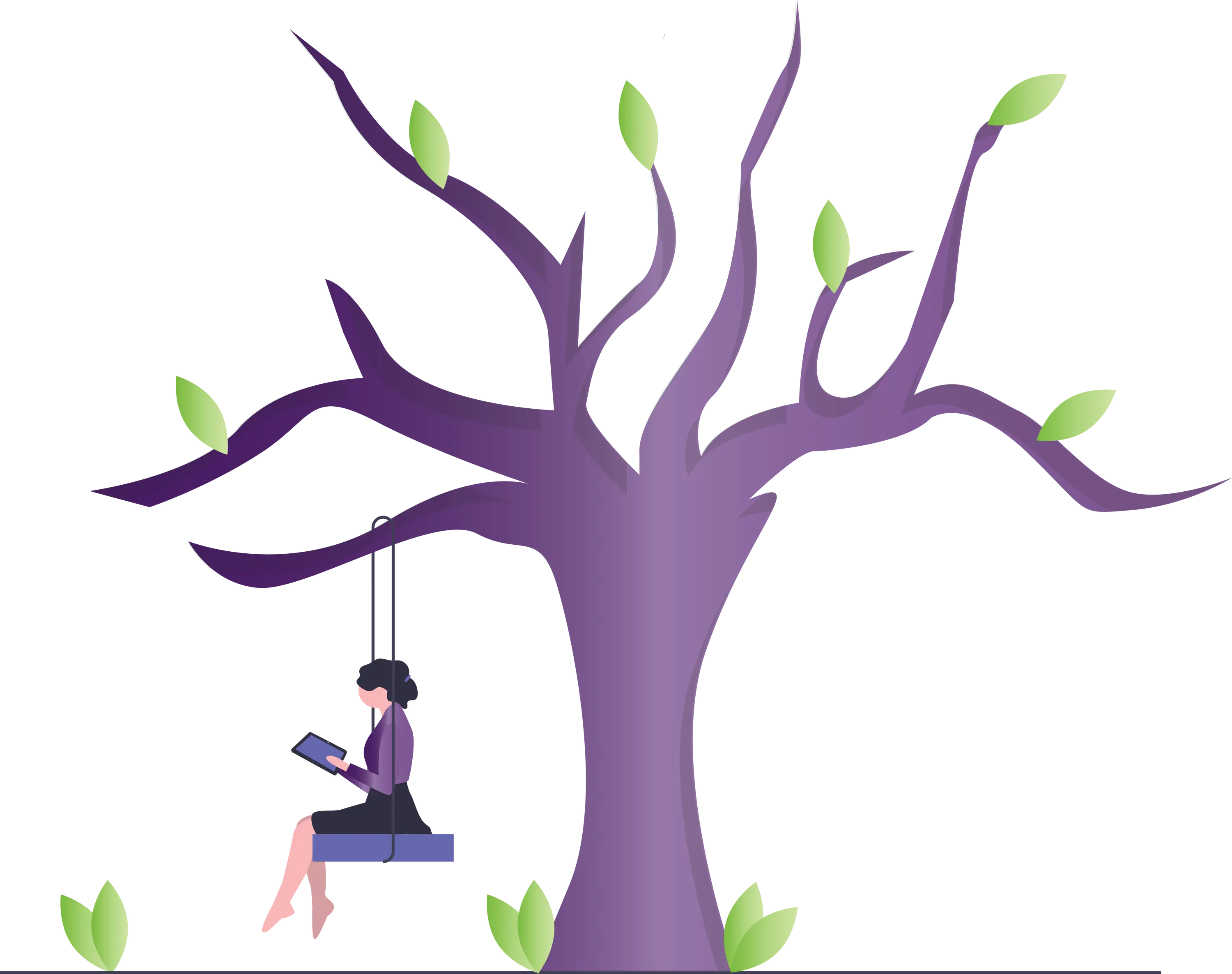 Reading on a Swing under a Purple Tree