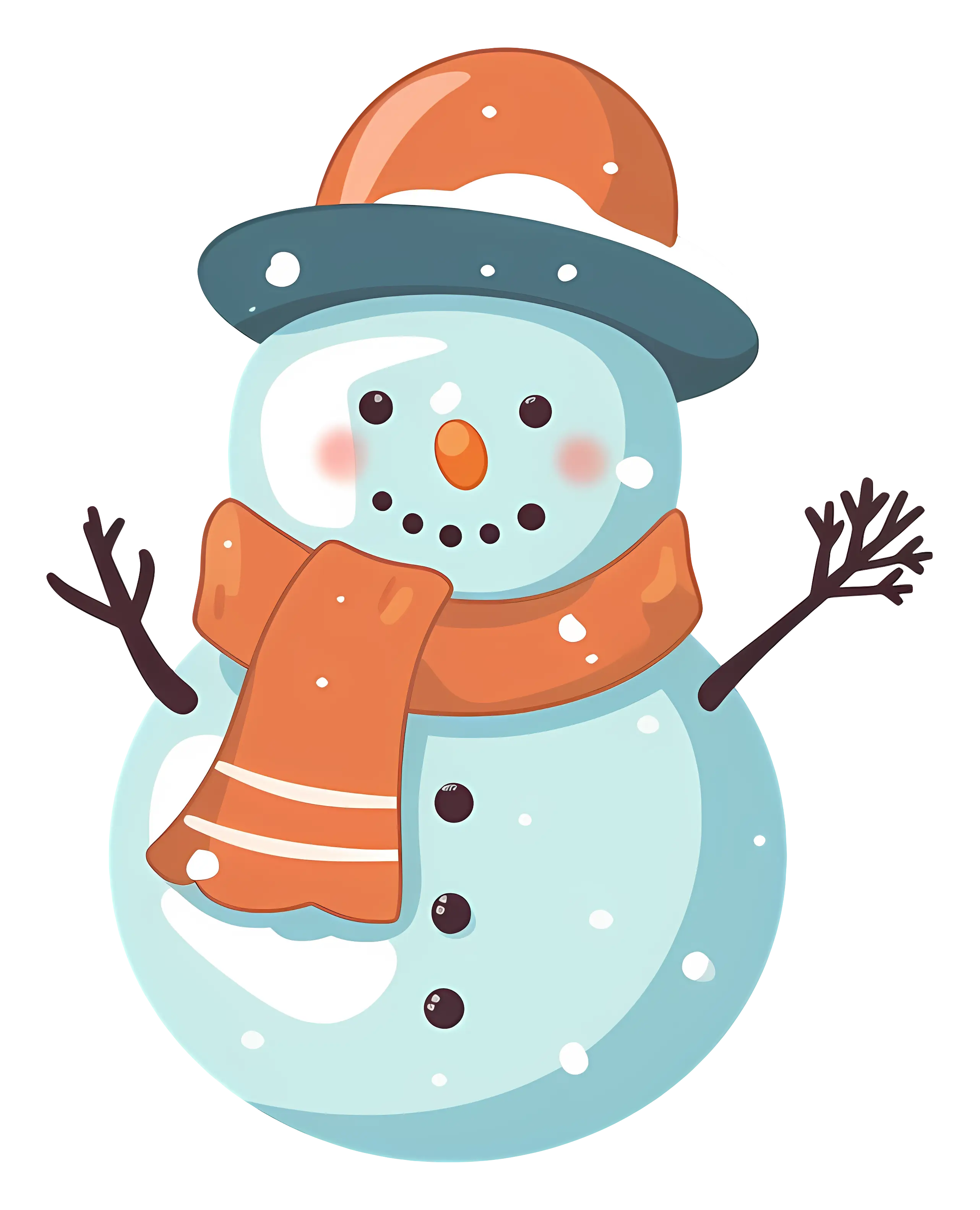 Cute Snowman with Orange Scarf in Winter Scene