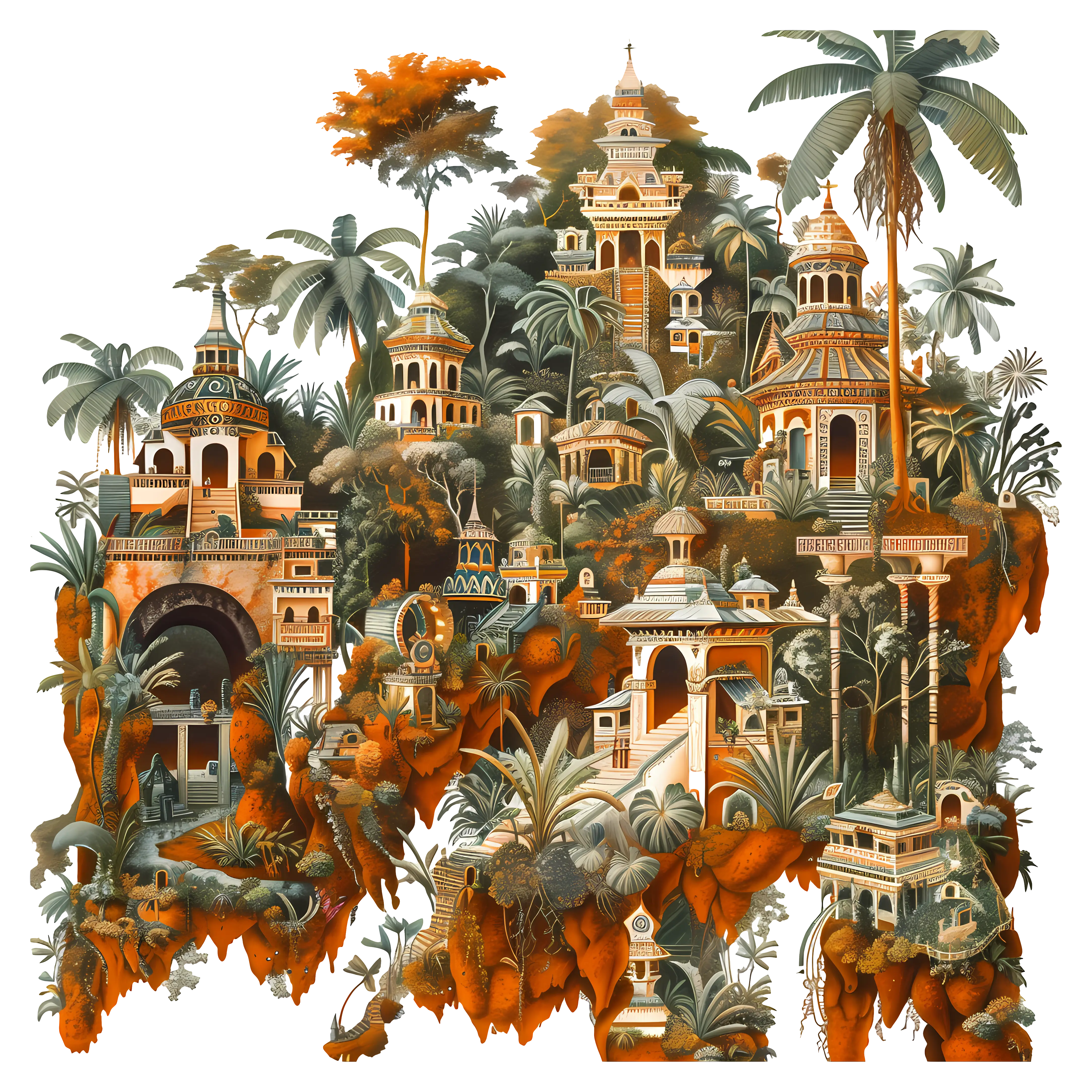 Fantasy City with Elaborate Buildings and Trees
