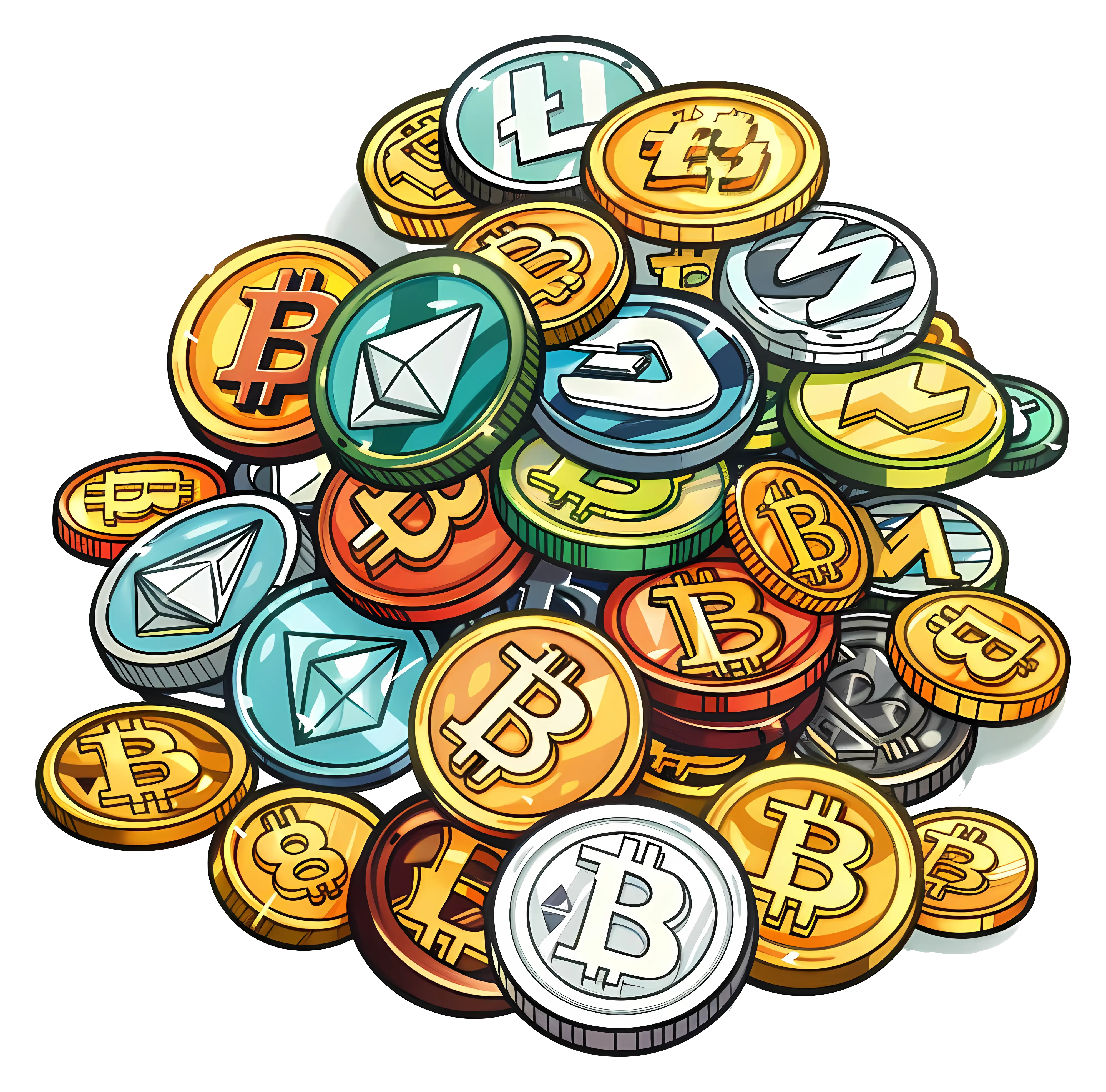 Pile of Colorful Cryptocurrency Coins