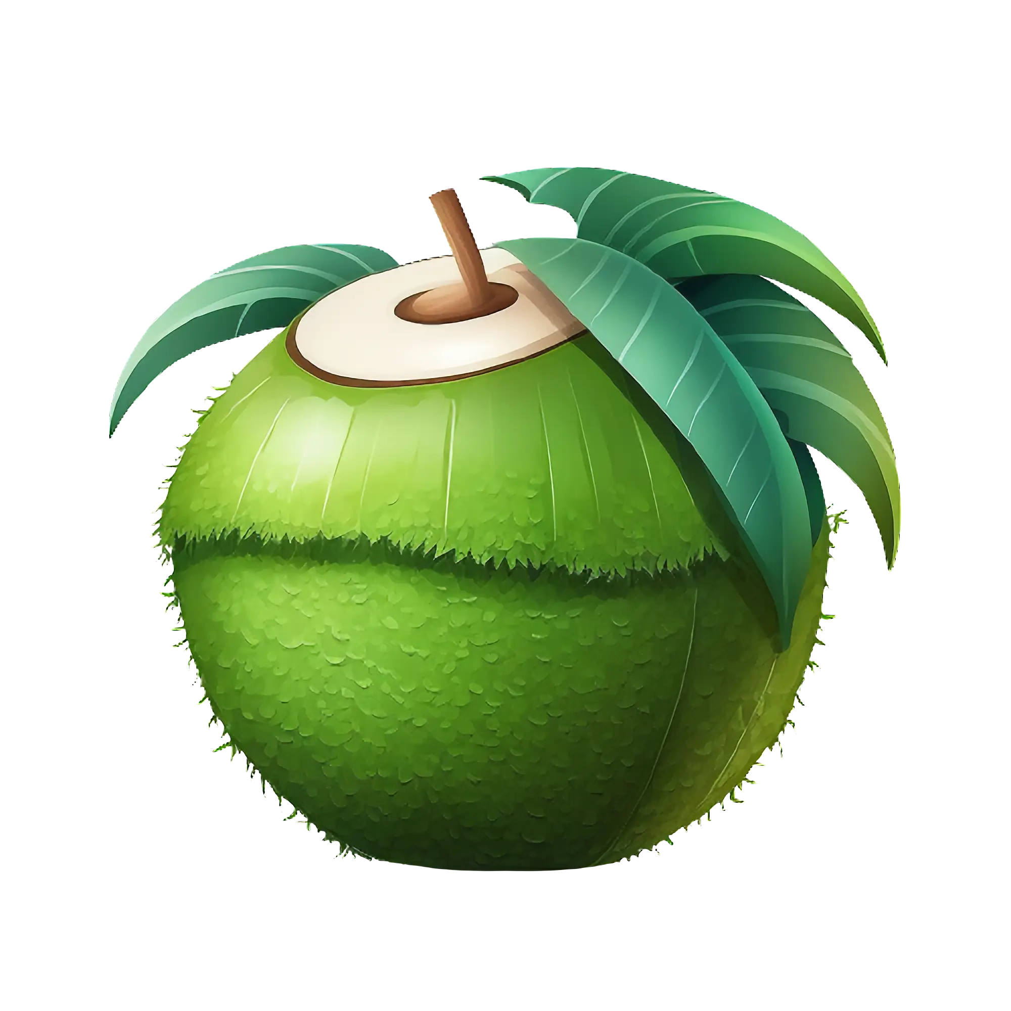 Green Coconut with Leaves Illustration