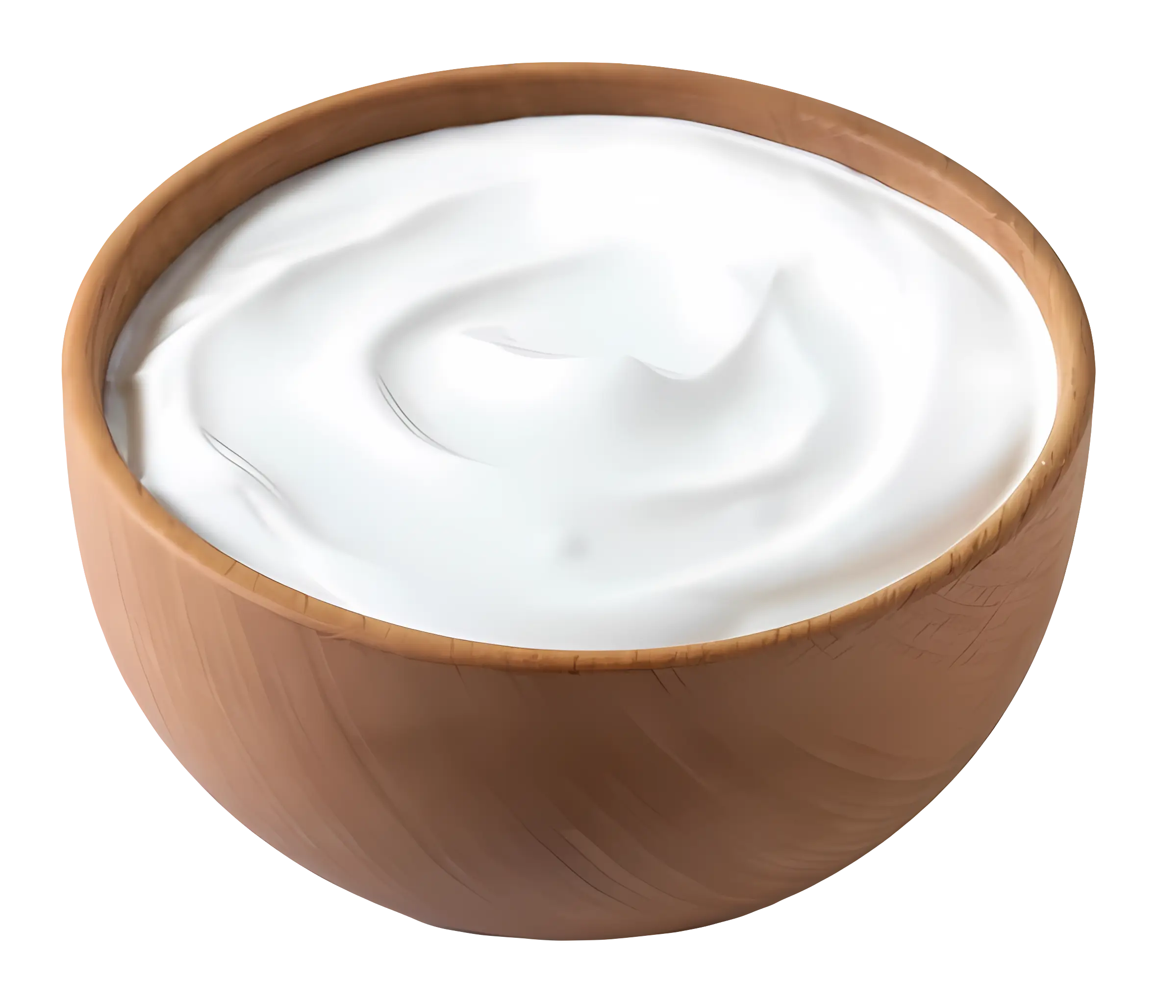 Creamy Yogurt in Wooden Bowl