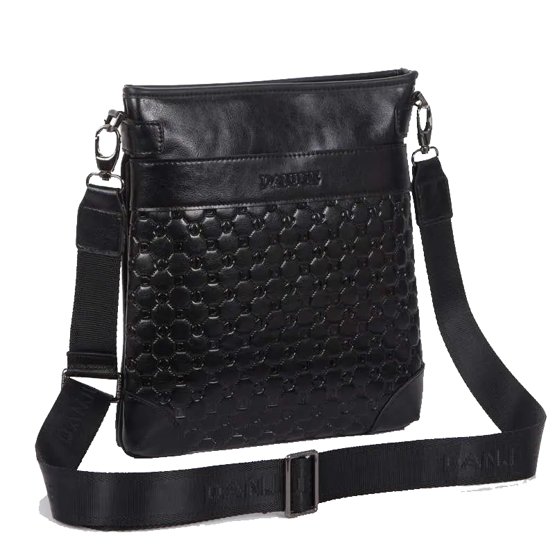 Black Textured Leather Crossbody Bag