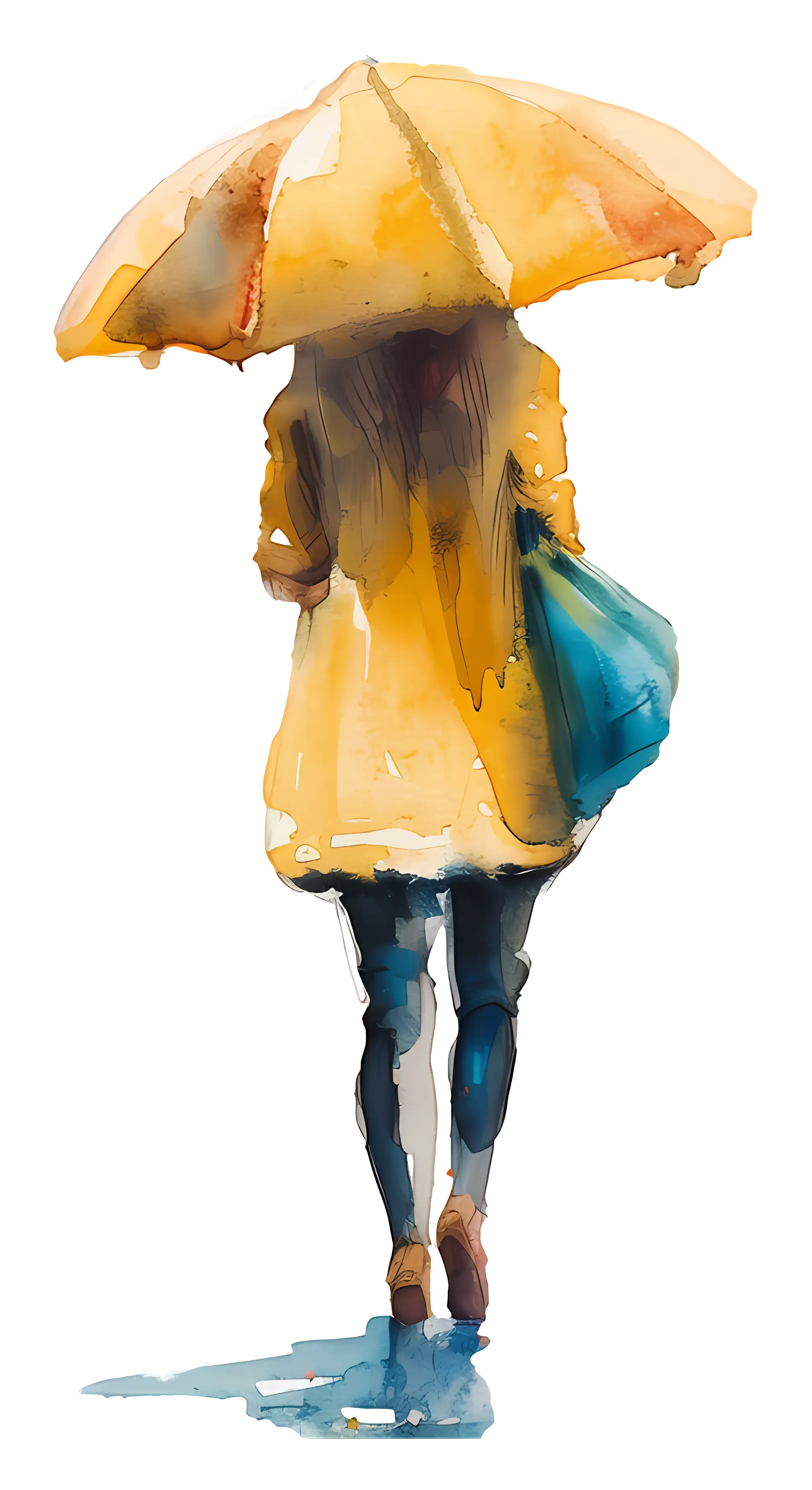 Person with Yellow Umbrella in Rain