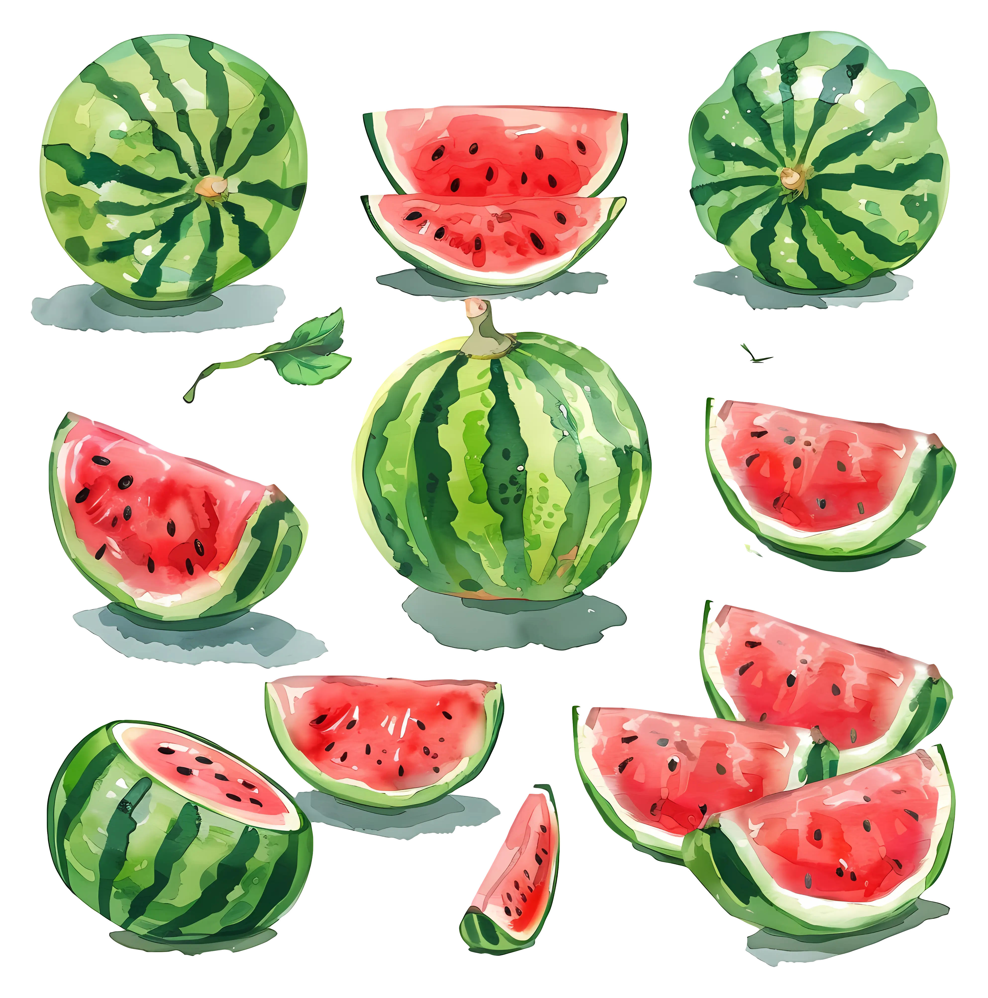 Vibrant Watermelon Illustrations in Various Slices