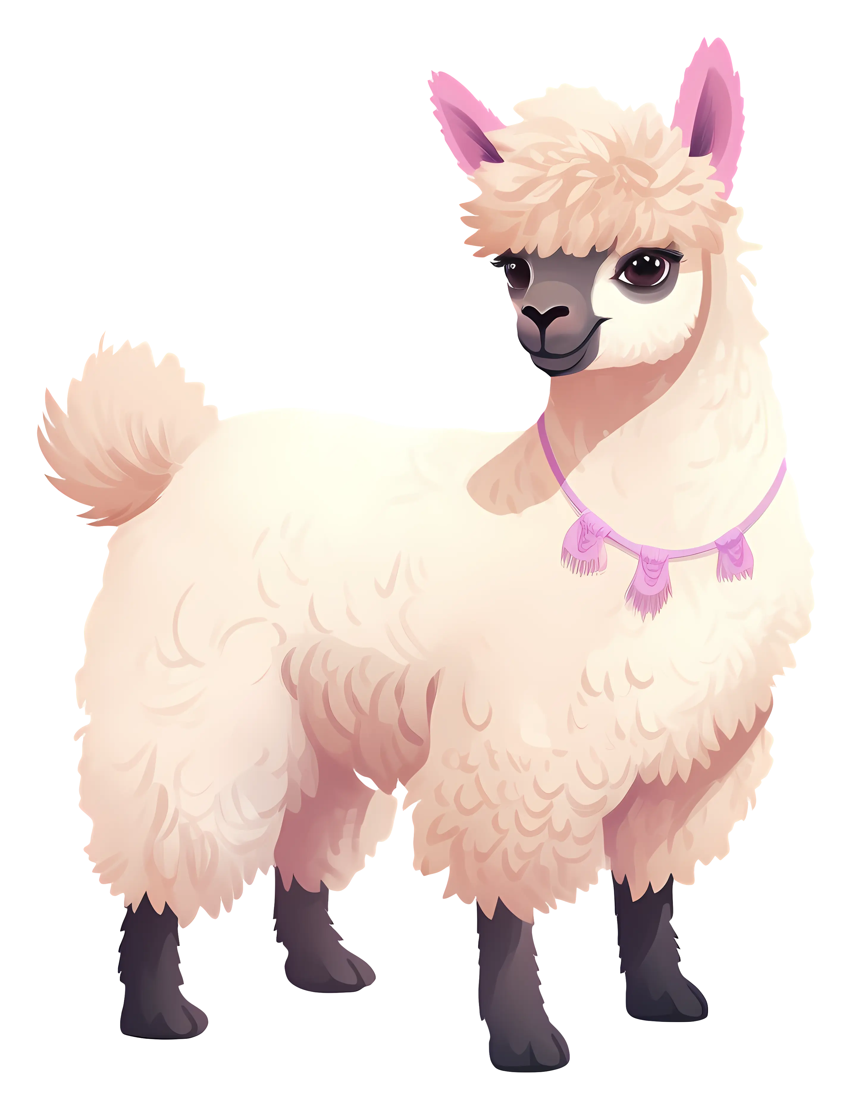 Cute White Llama with a Pink Necklace