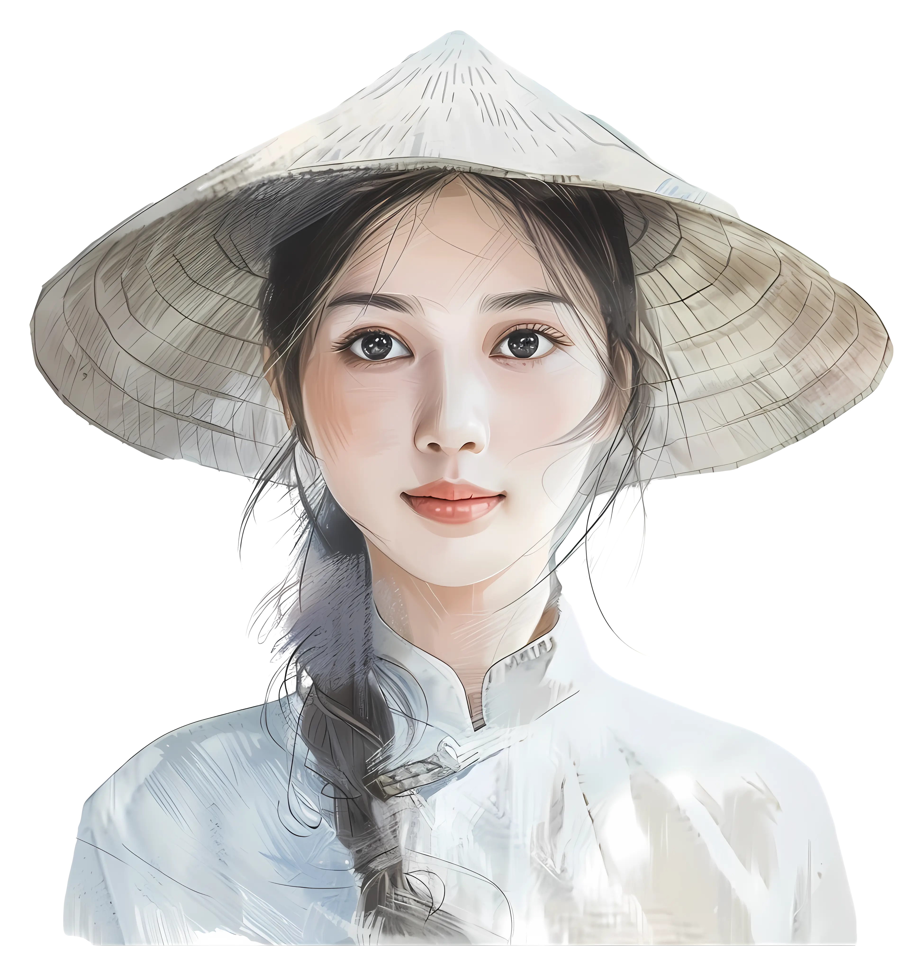 Realistic Portrait of Woman with Straw Hat