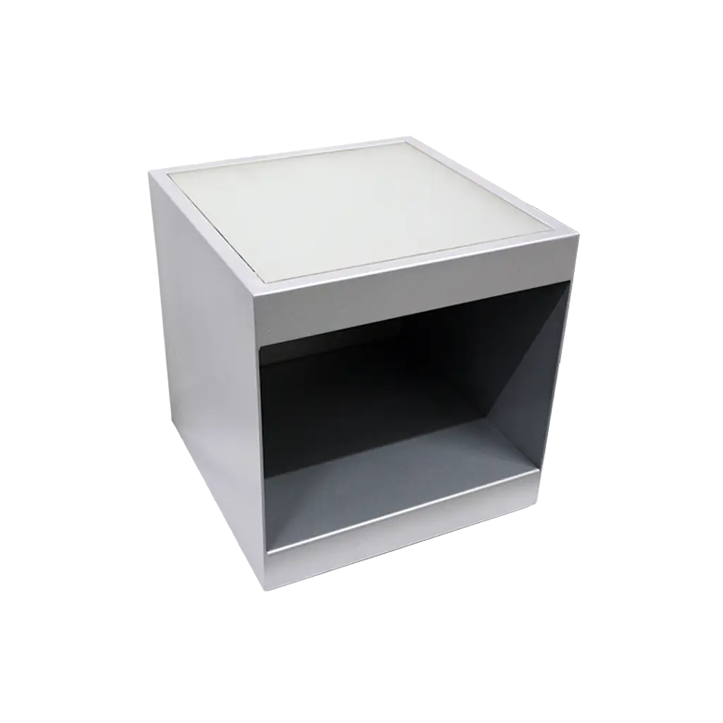 Modern Grey Metal Table with Open Compartment