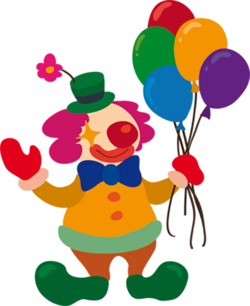 Cartoon Clown with Colorful Balloons