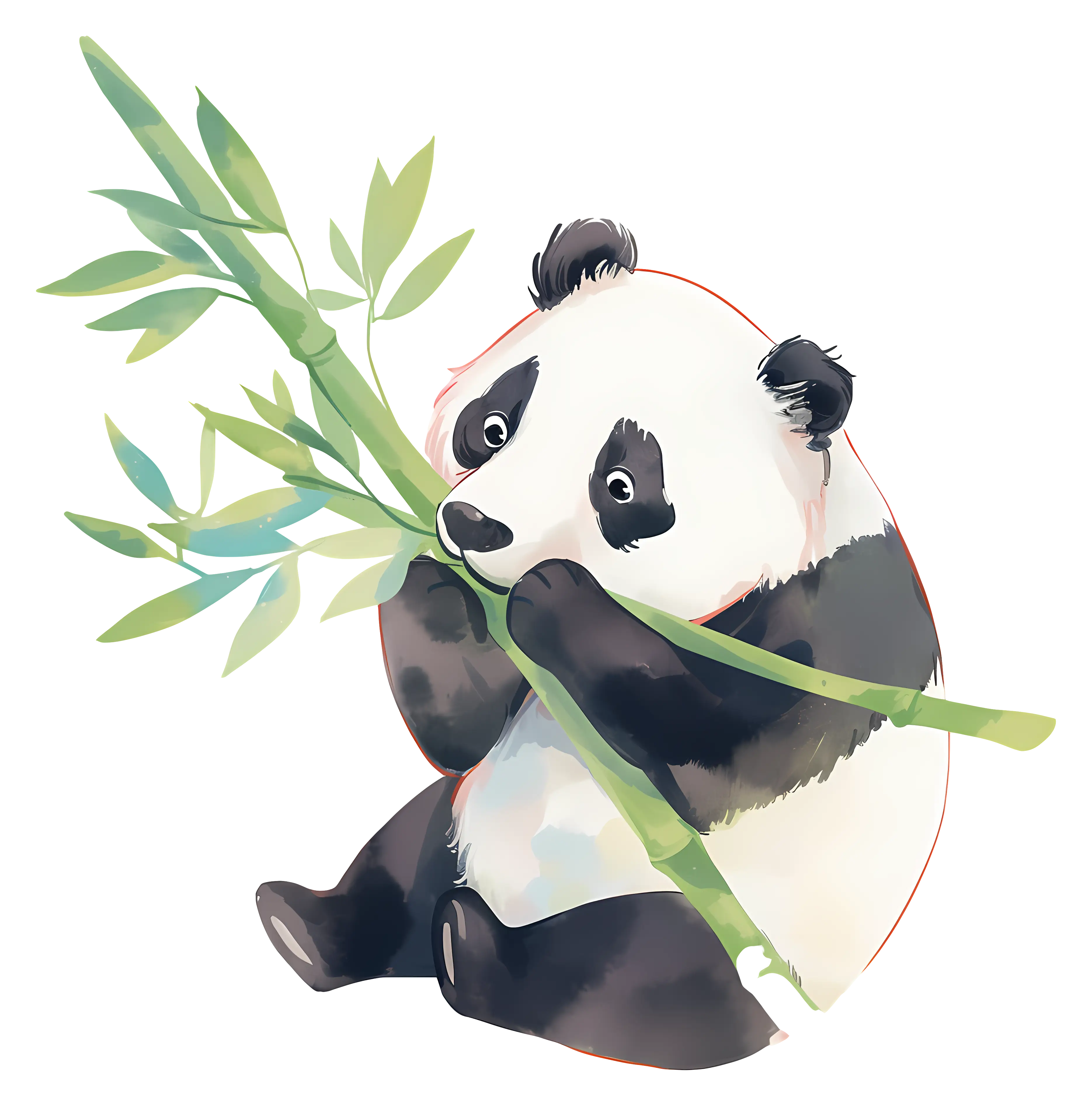 Panda Chewing on Bamboo Illustration