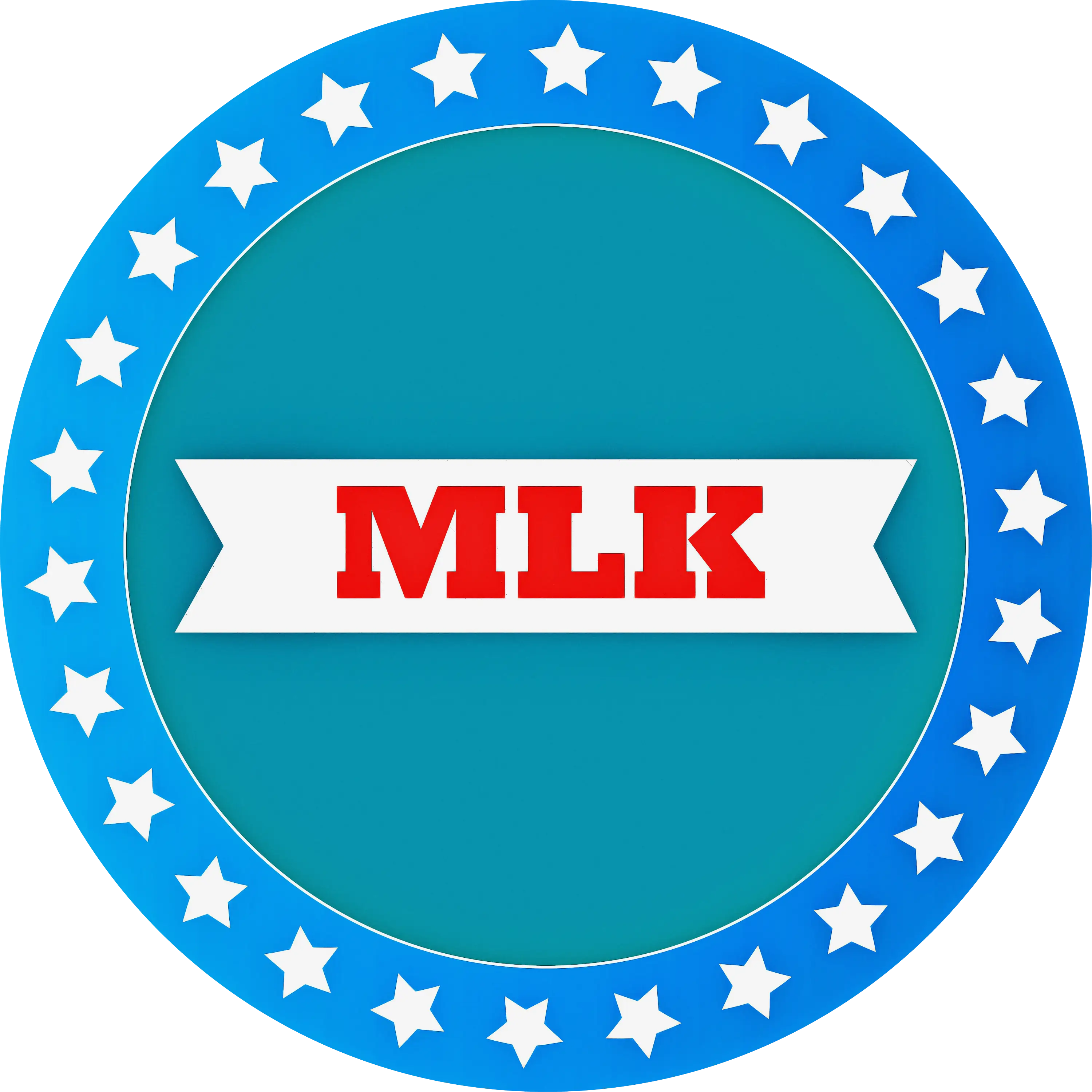 Circular MLK Badge Decoration in Blue and White