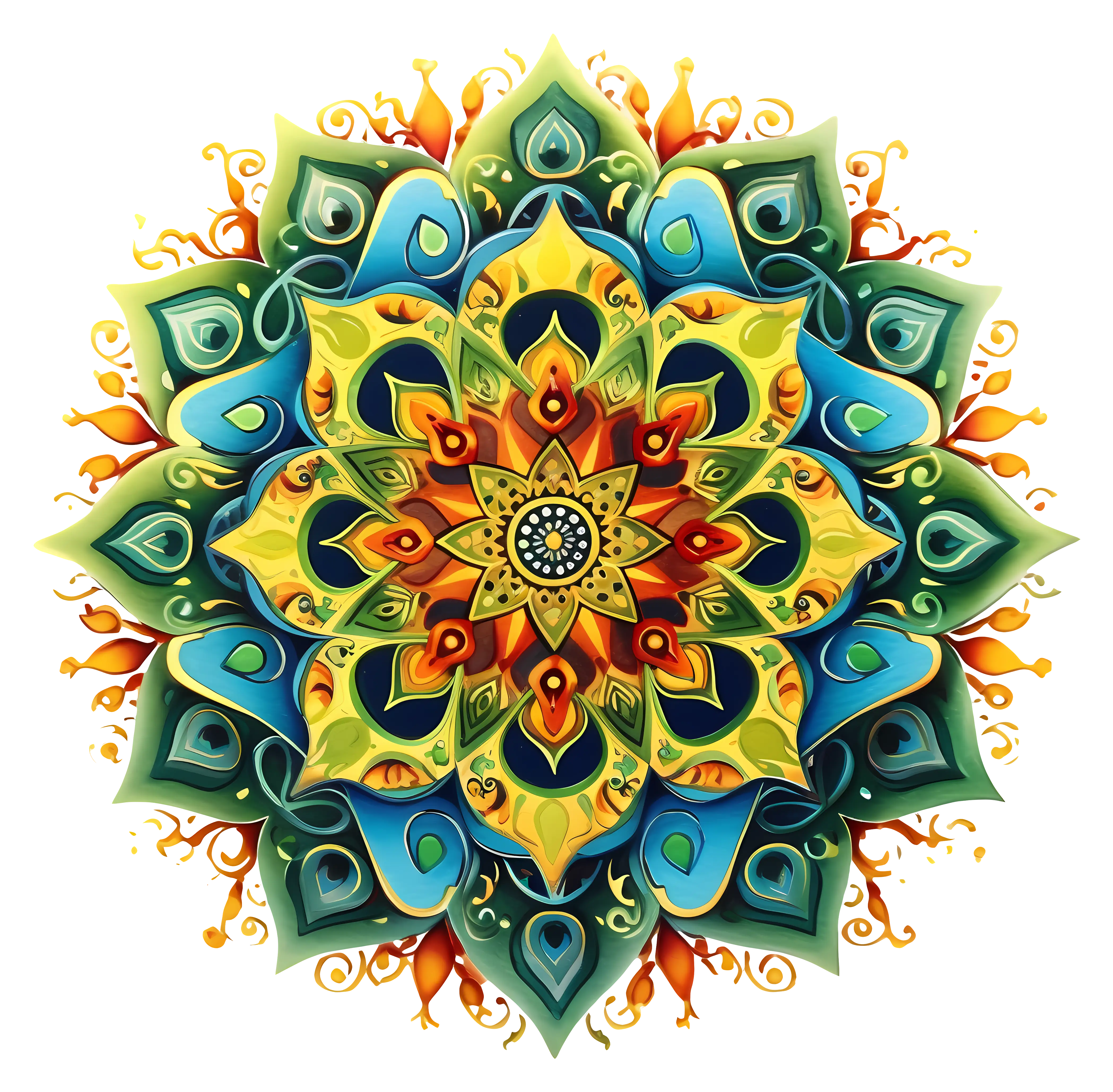 Yellow and Green Radiant Mandala Design