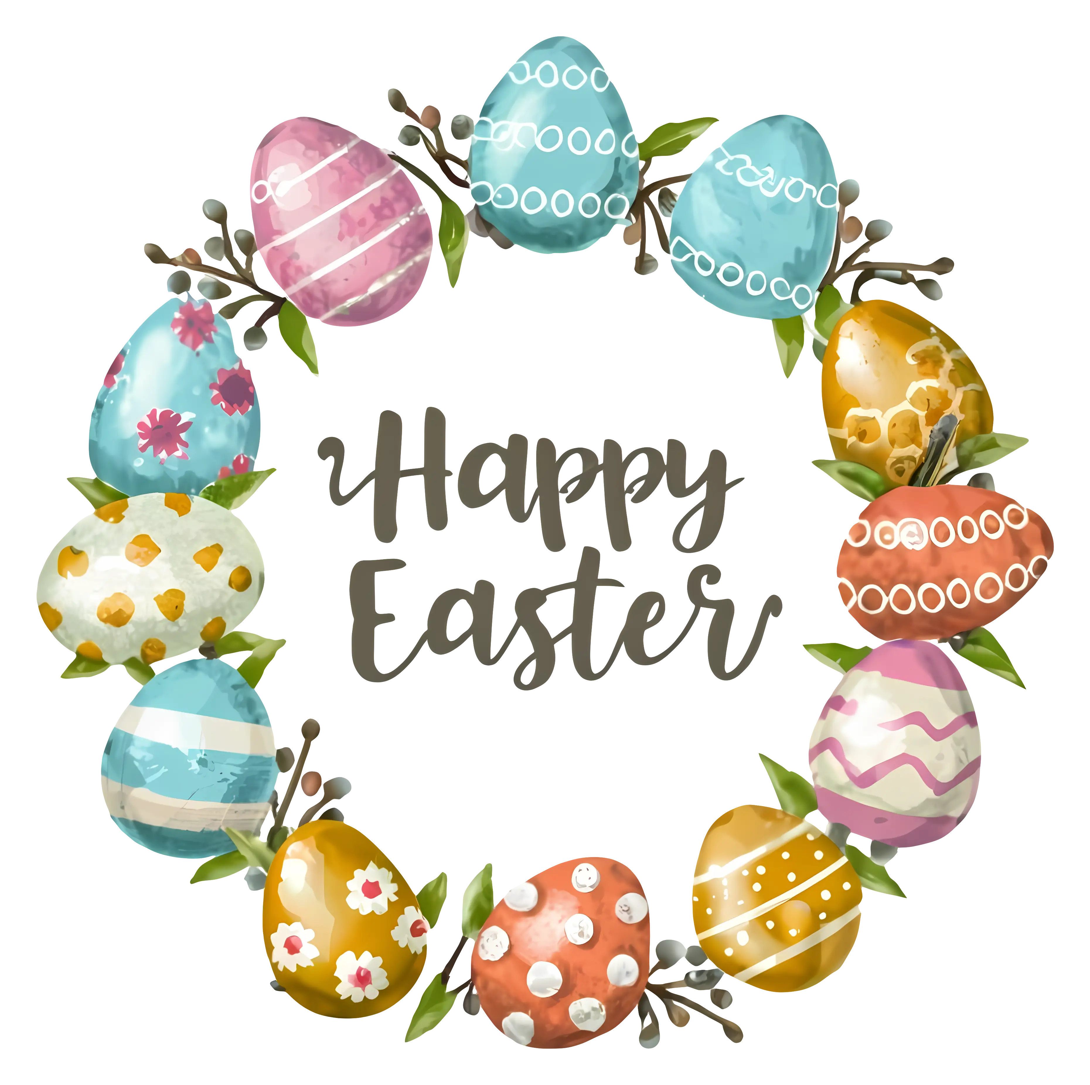 Happy Easter Wreath with Colorful Eggs