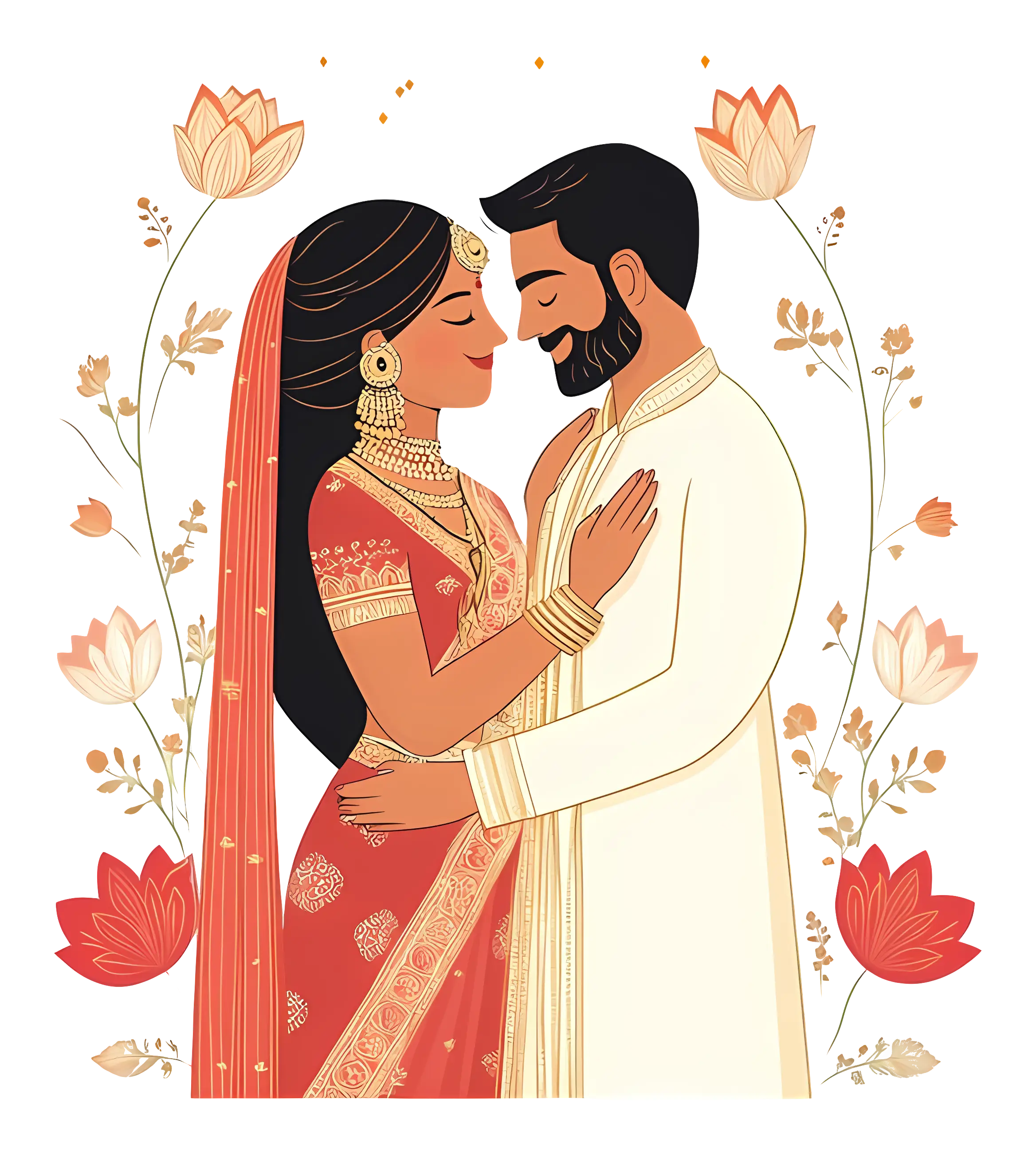 Indian Wedding Couple Traditional Illustration