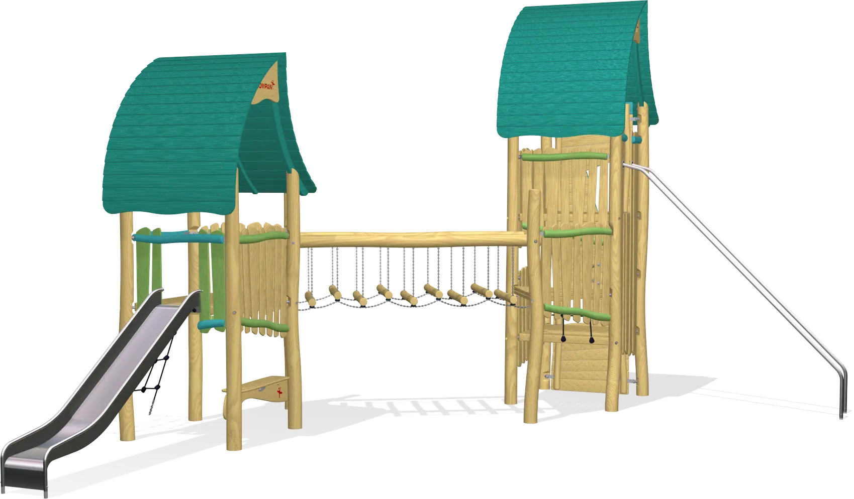 Wooden Playground with Slides and Bridges