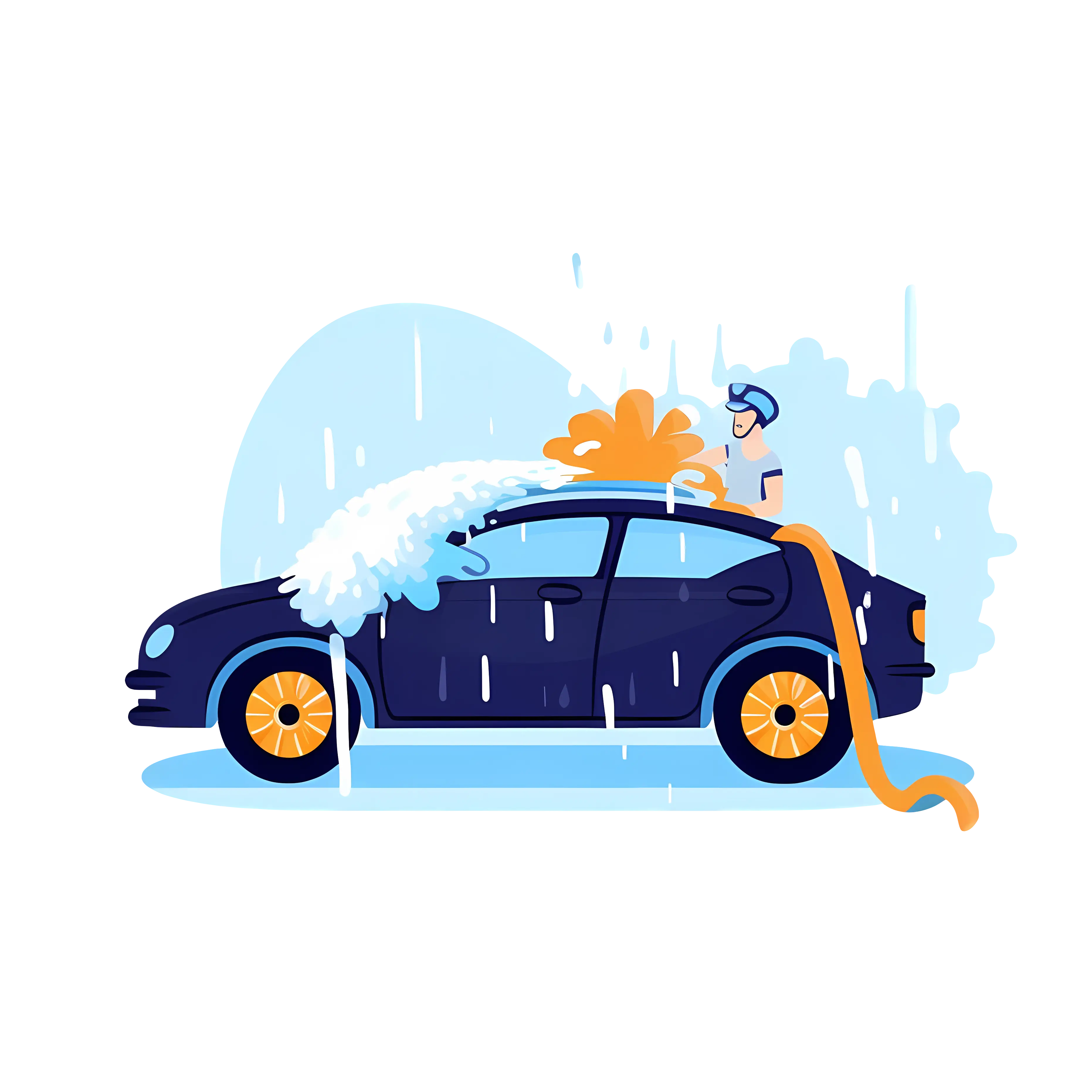Car Washing with Hose and Soap