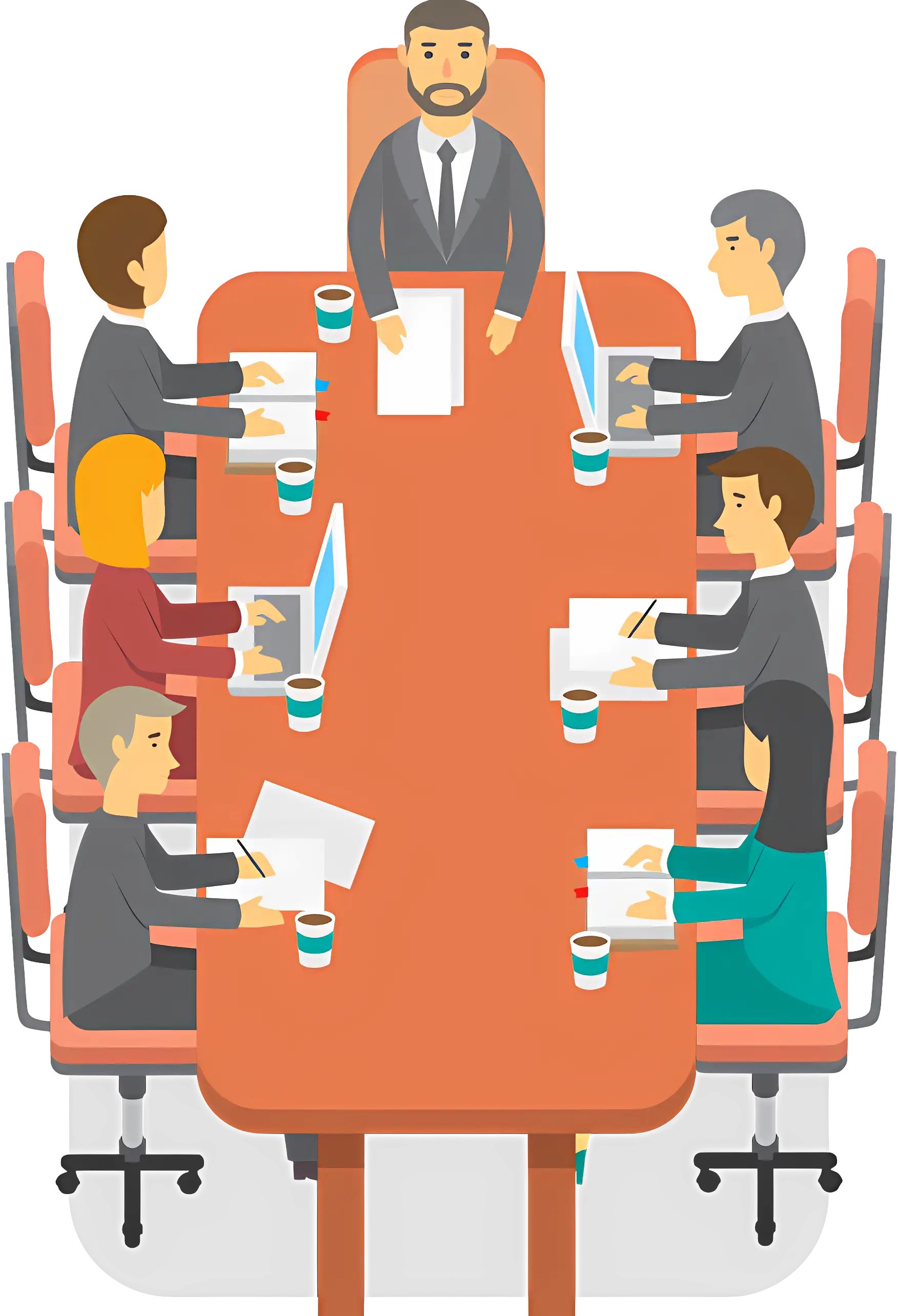 Illustration of a Boardroom Meeting with Team Discussion
