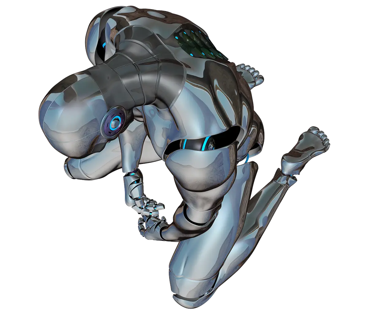 Kneeling Silver Robot Illustration