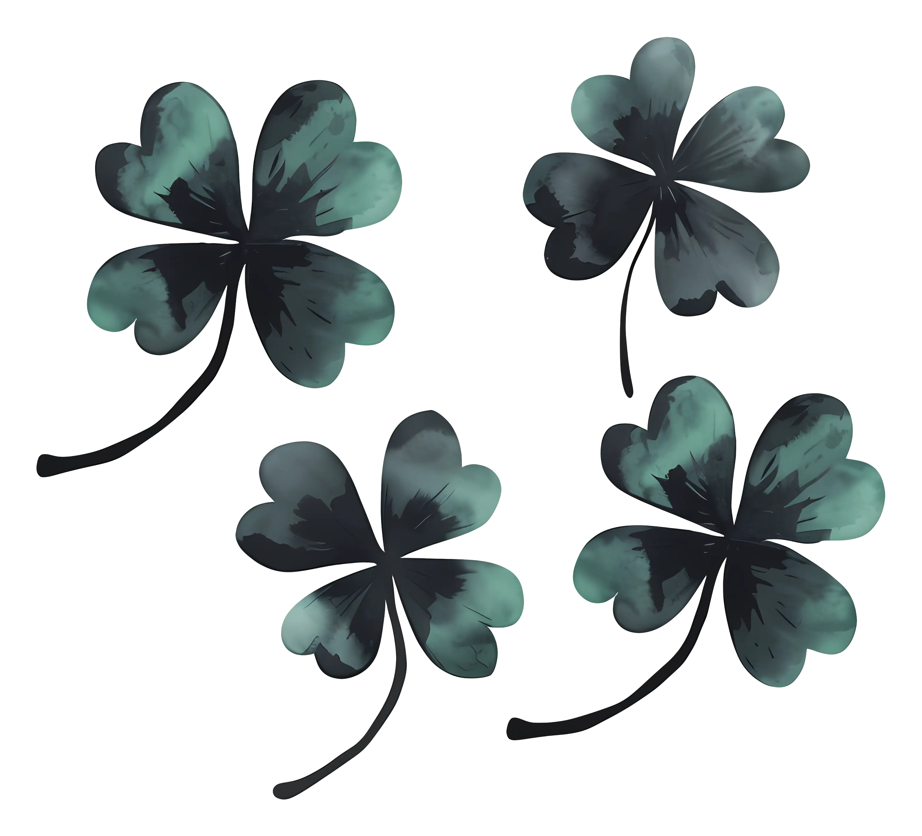 Artistic Four-Leaf Clovers in Watercolor Style