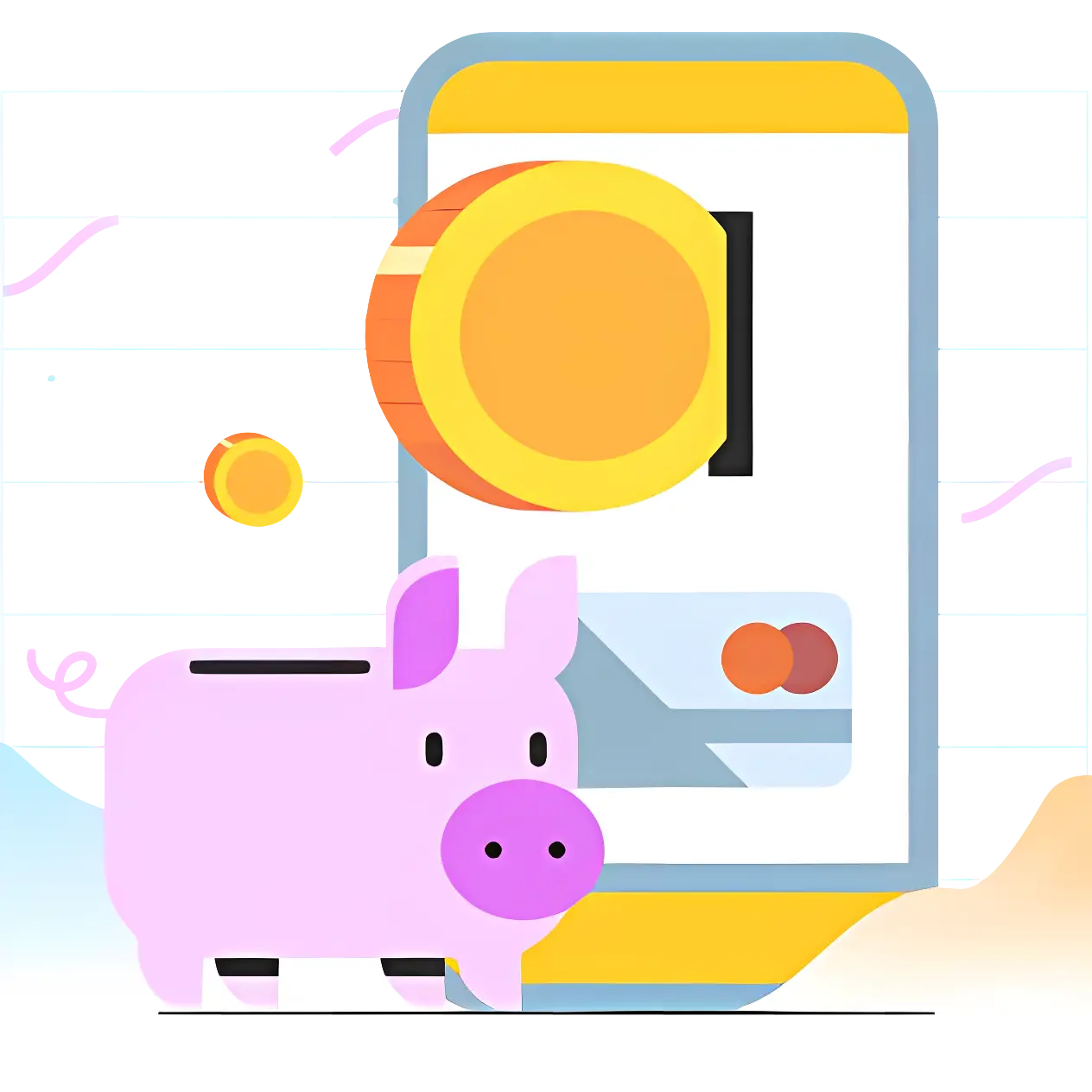 Piggy Bank with Mobile and Coin