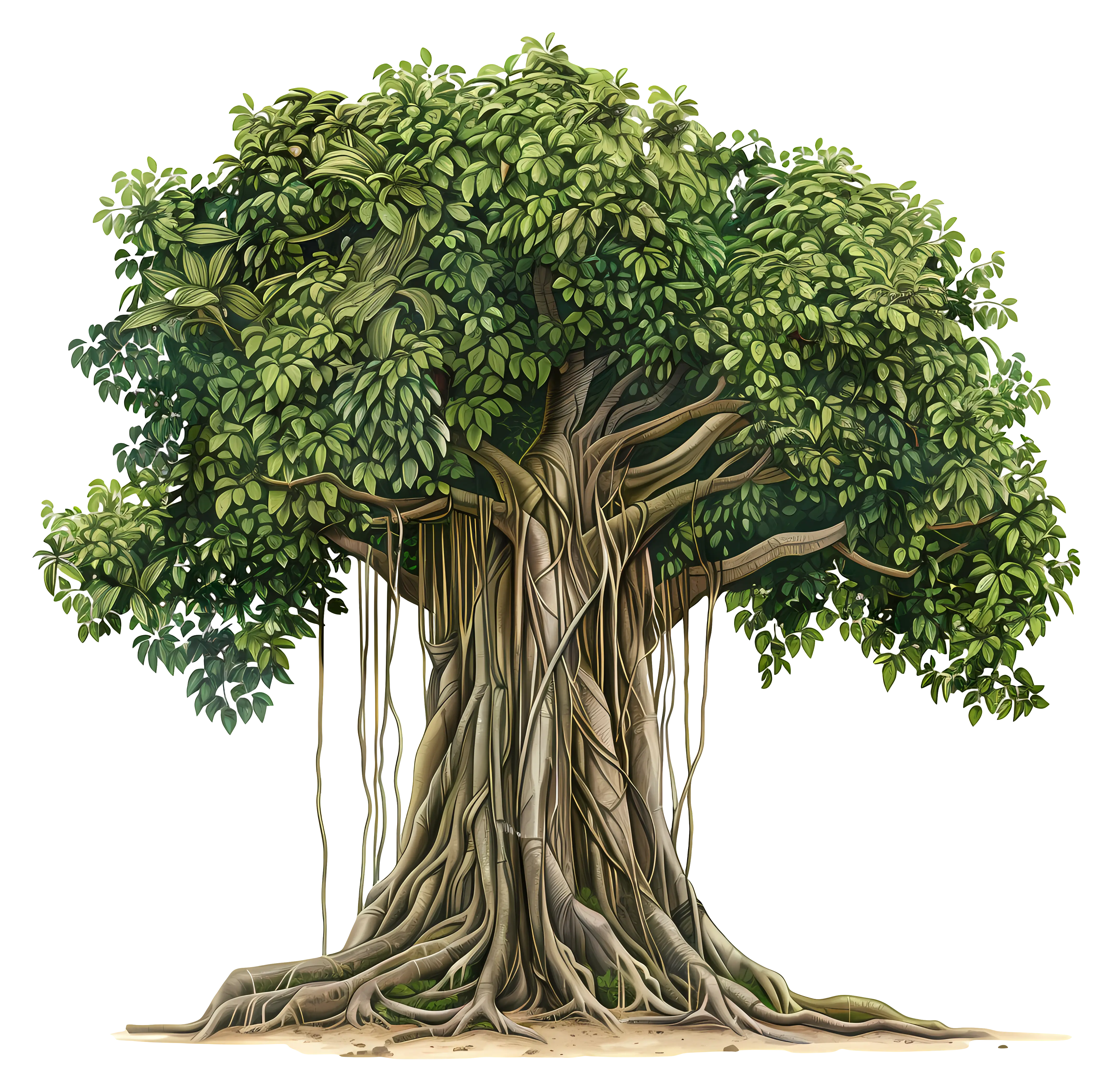 Detailed Illustration of a Banyan Tree