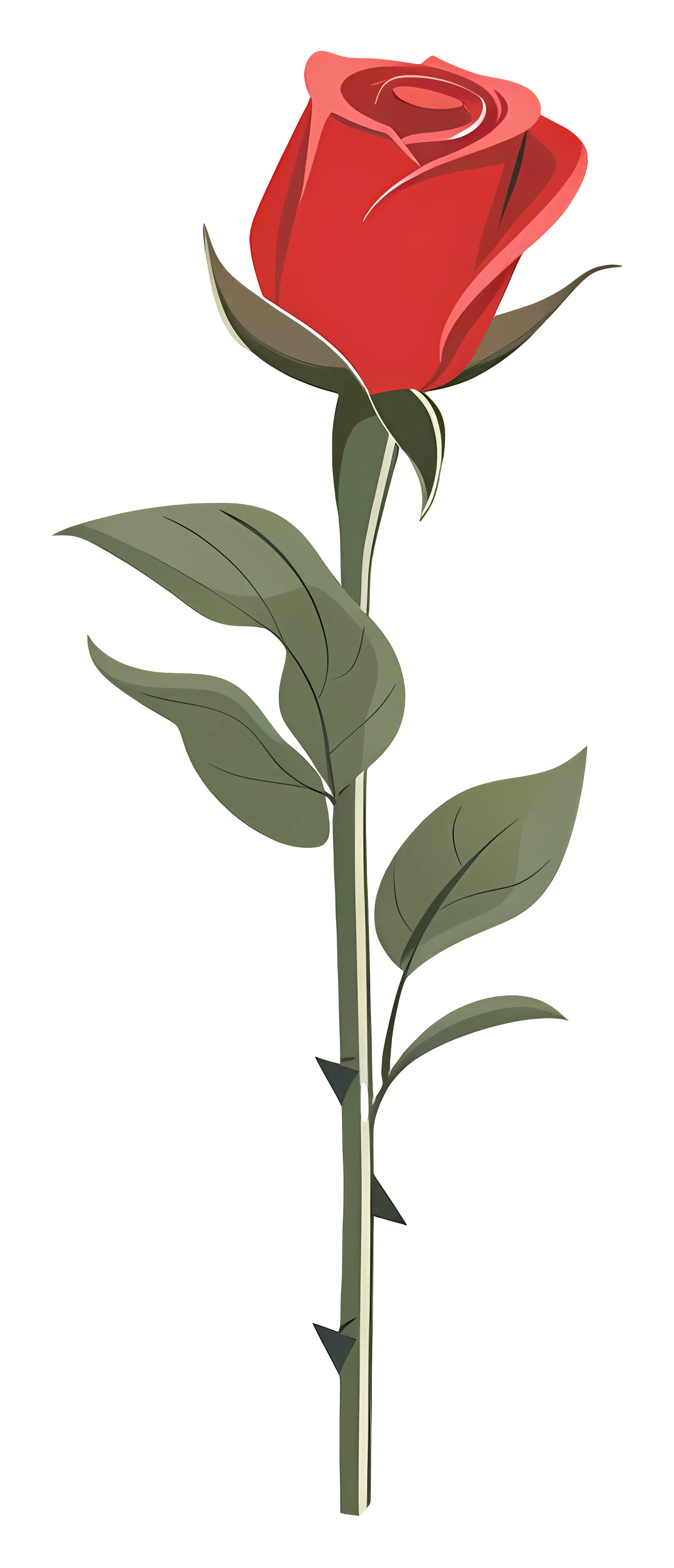 Red Rose Illustration with Green Stem