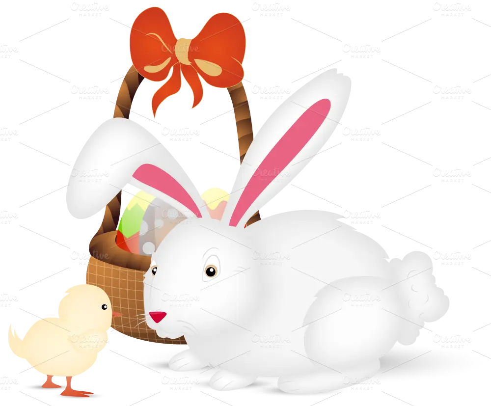 White Rabbit with Easter Basket and Chick