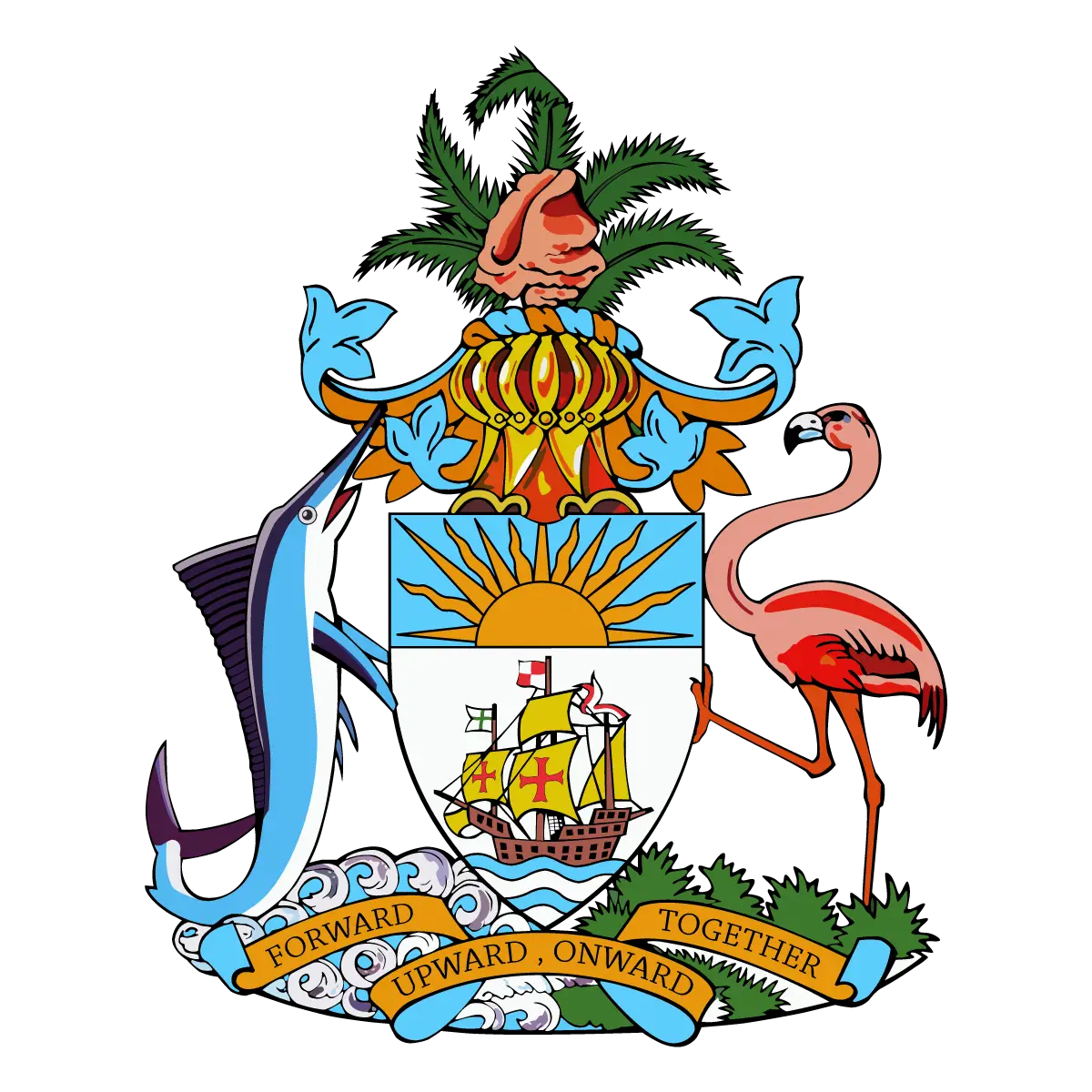 Colorful Coat of Arms with Flamingo and Marlin