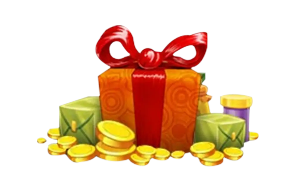 Cartoon Gift Box with Ribbon and Coins