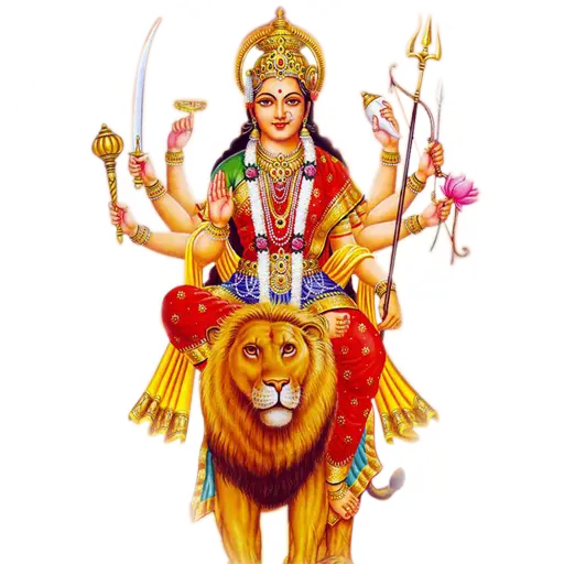 Hindu Goddess Durga Illustration with Lion