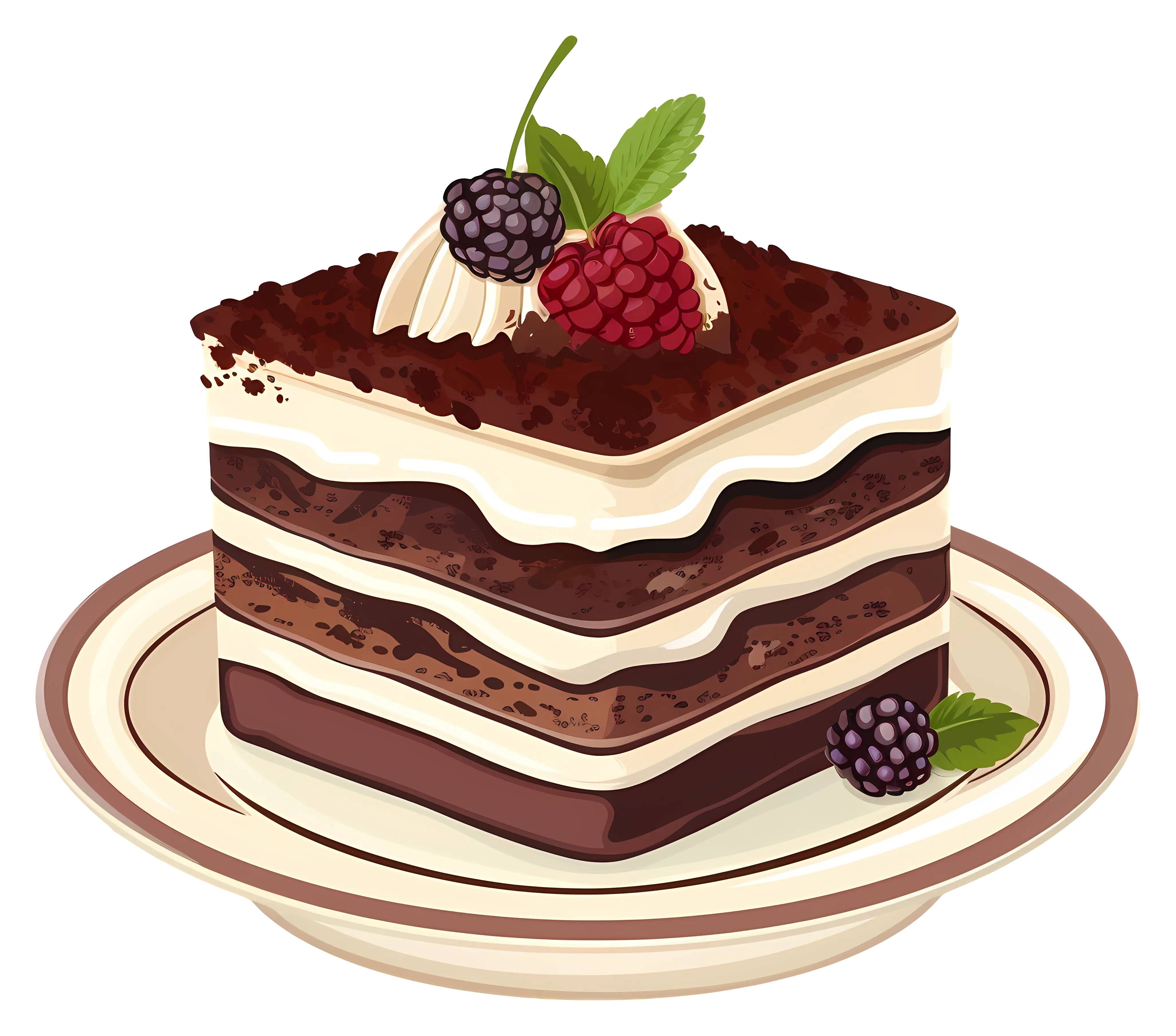 Delicious Chocolate Cake Slice with Berries