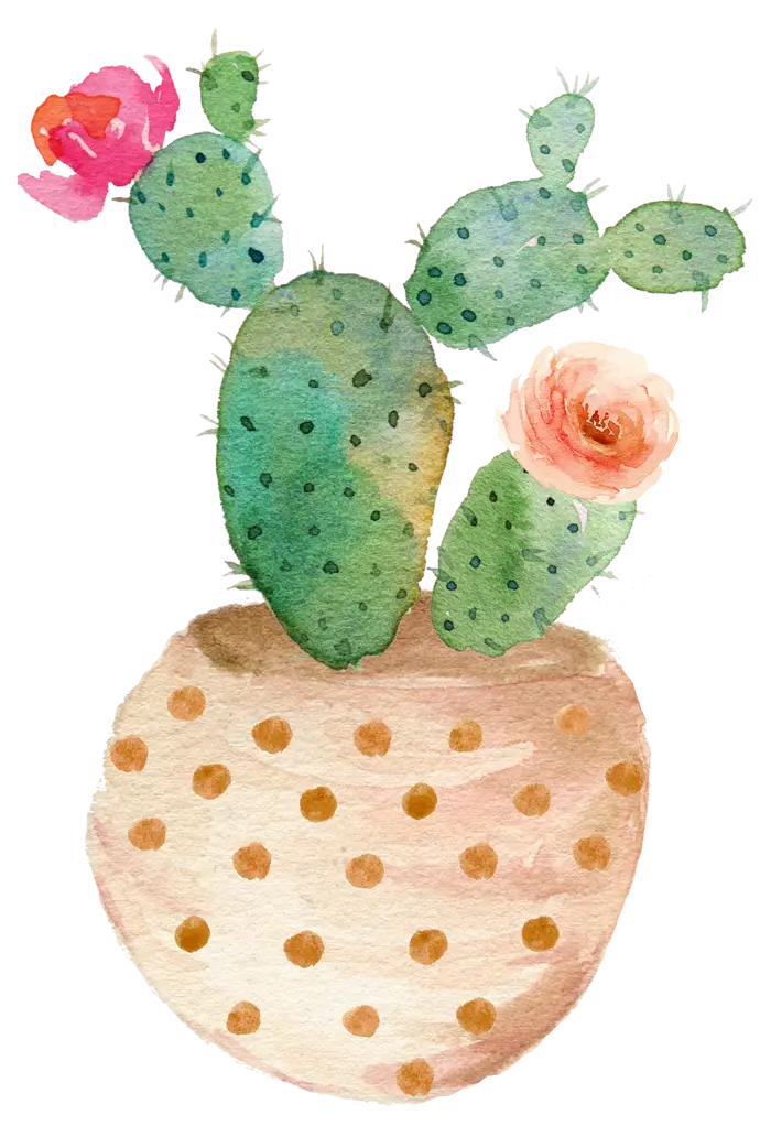 Watercolor Cactus in Decorative Pot