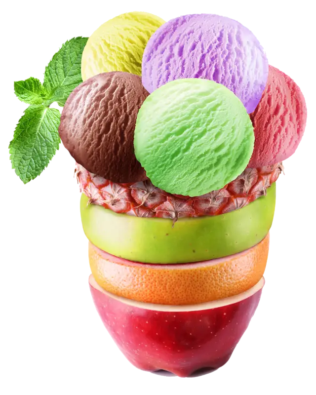Colorful Fruit and Ice Cream Composition
